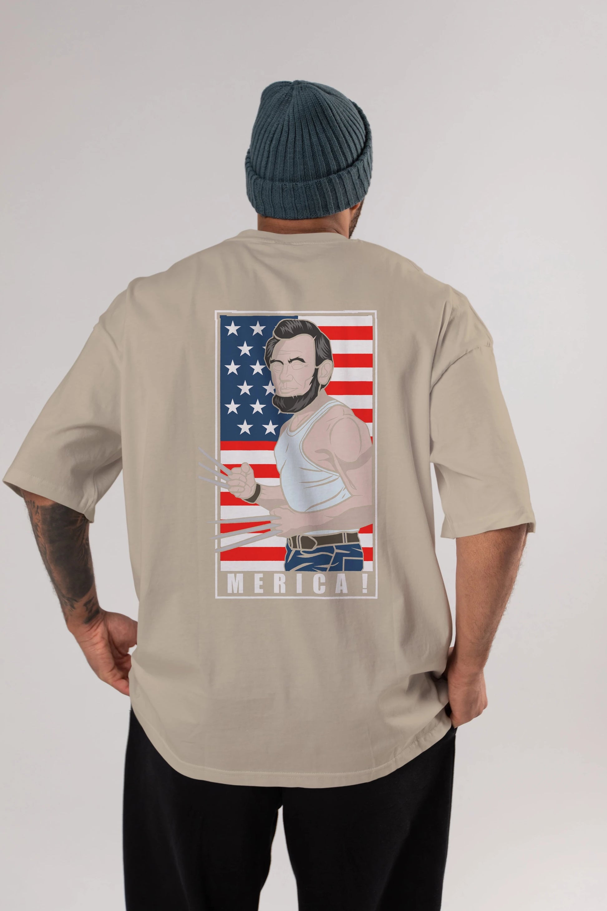 Wolverlincoln Arka Baskılı Oversize t-shirt Erkek Kadın Unisex %100 Pamuk tişort