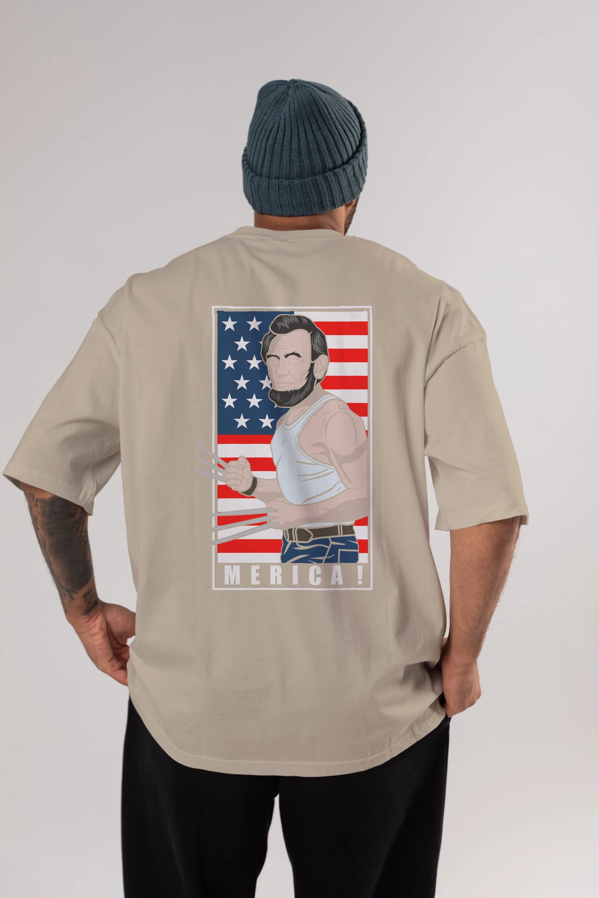 Wolverlincoln Arka Baskılı Oversize t-shirt Erkek Kadın Unisex %100 Pamuk tişort