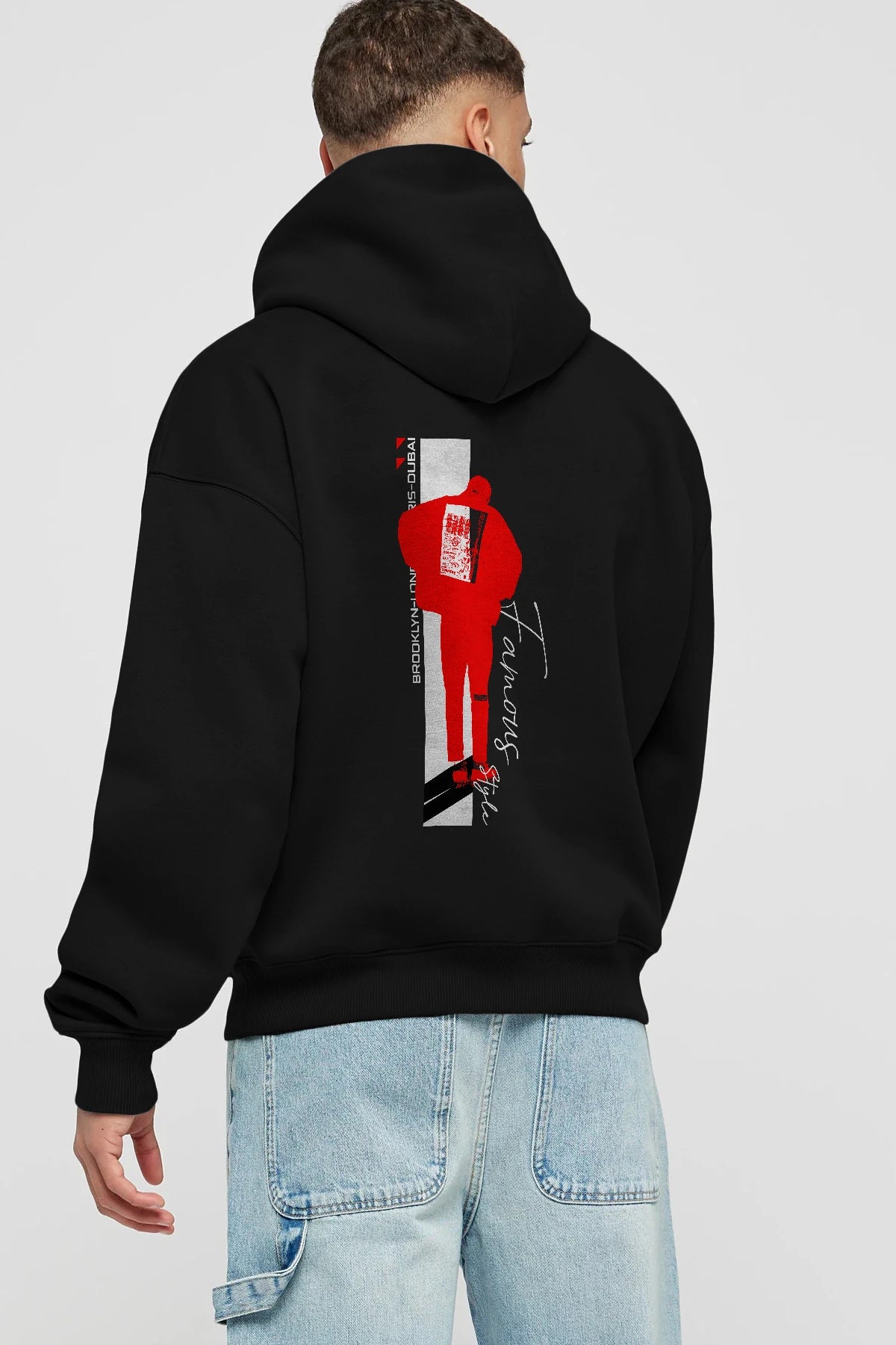 Brooklyn Style Arka Baskılı Hoodie Oversize Kapüşonlu Sweatshirt Erkek Kadın Unisex