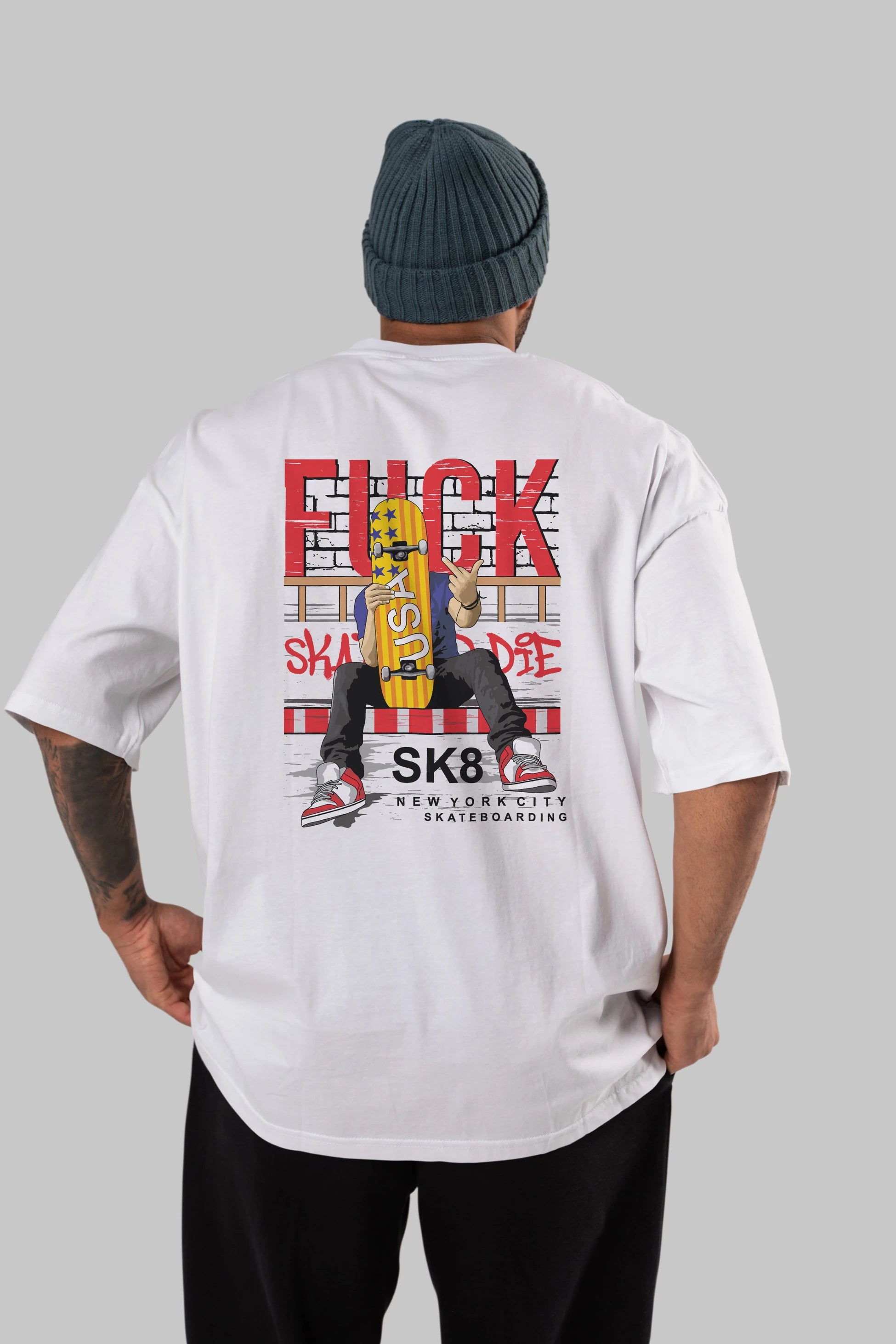 Skate or Die Arka Baskılı Oversize t-shirt Erkek Kadın Unisex