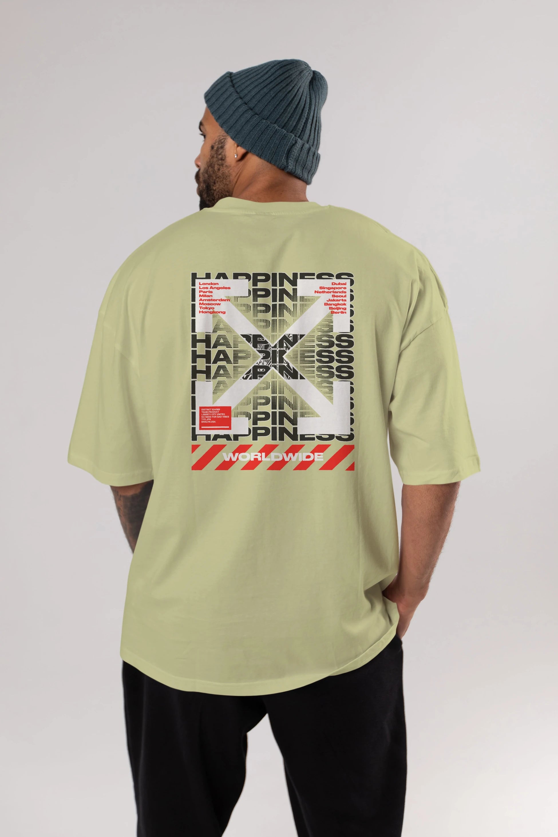 Happiness Worldwide Arka Baskılı Oversize t-shirt Erkek Kadın Unisex