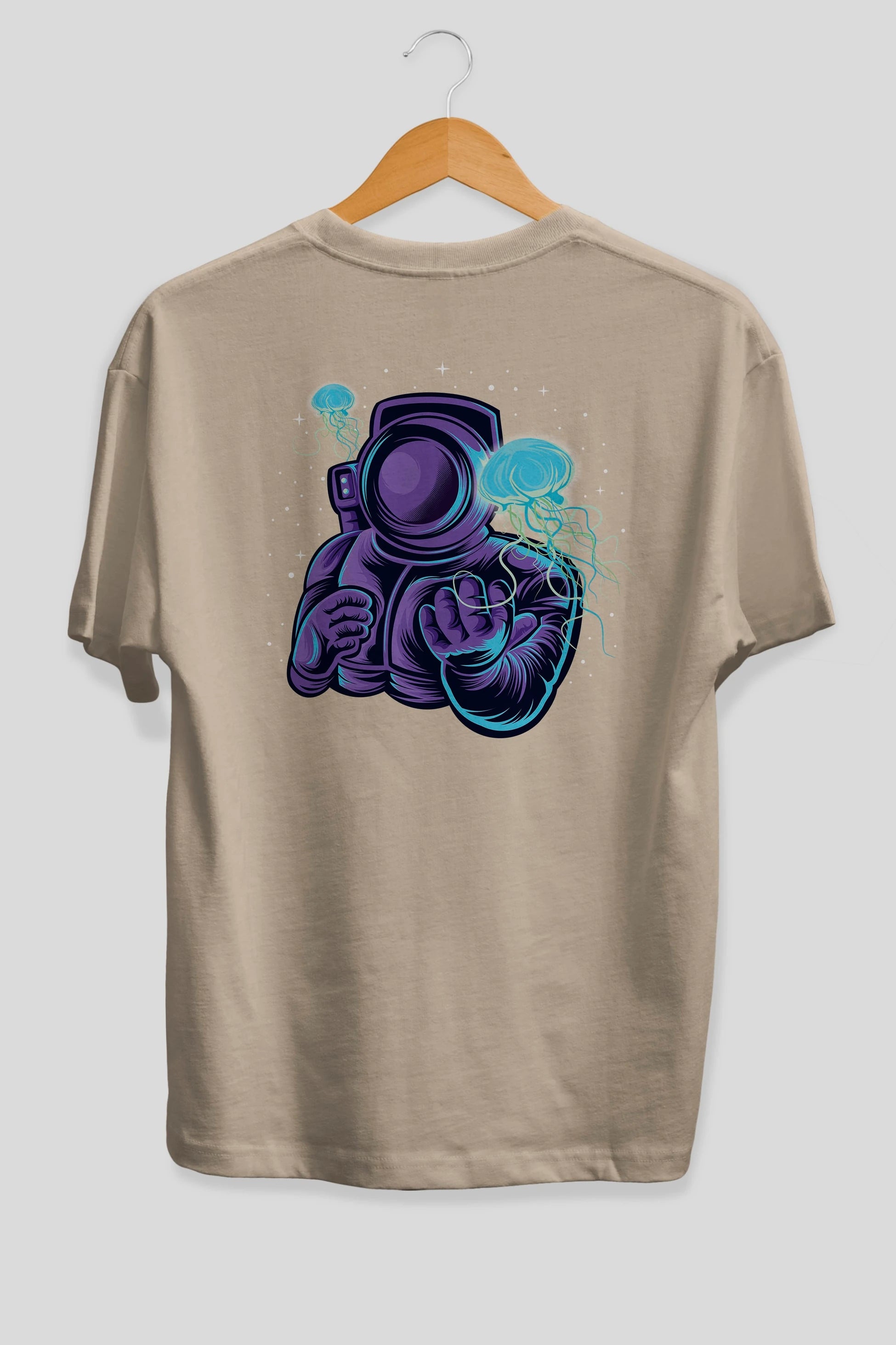 Astronaut and Jellyfish Arka Baskılı Oversize t-shirt Erkek Kadın Unisex