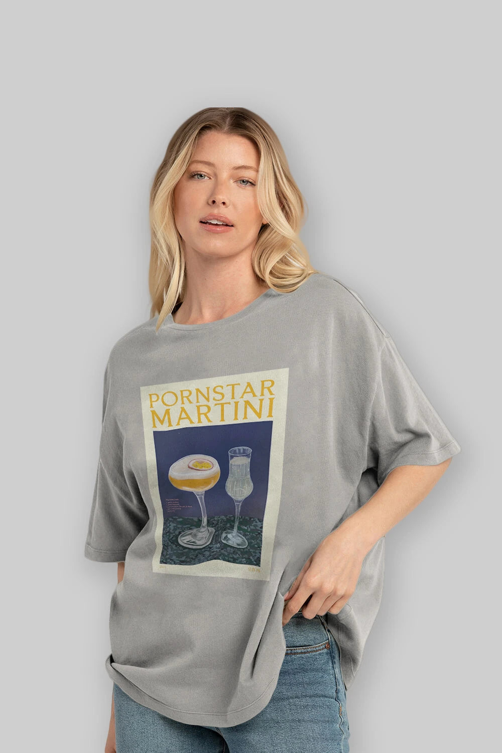 P.rnstar Martini Ön Baskılı Oversize t-shirt Erkek Kadın Unisex %100 Pamuk Bisiklet Yaka tişort