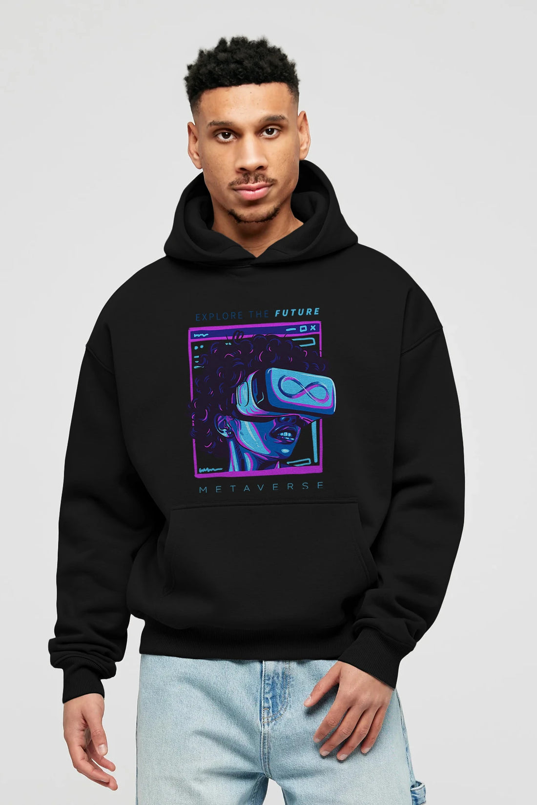 Metaverse Ön Baskılı Hoodie Oversize Kapüşonlu Sweatshirt Erkek Kadın Unisex