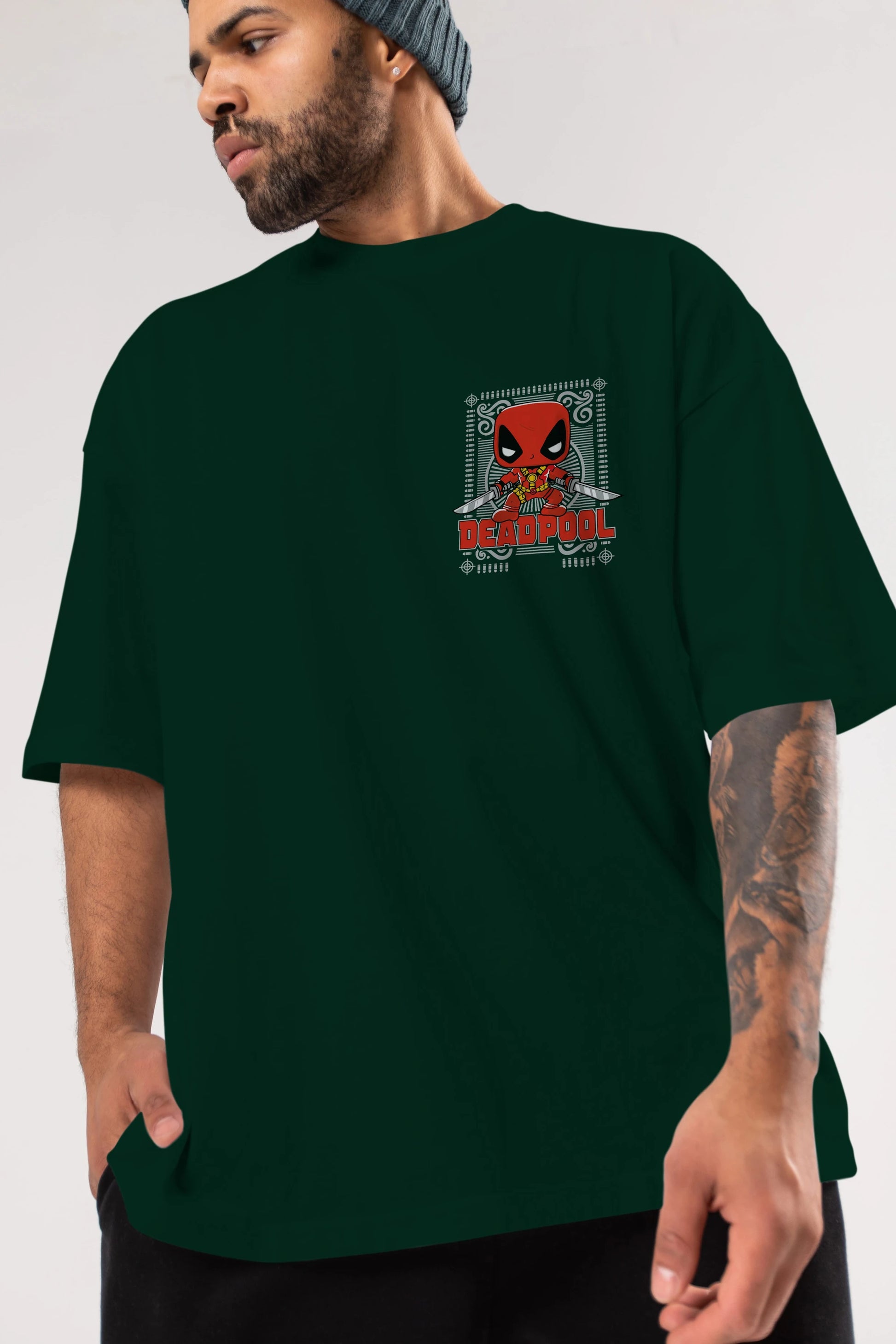 Deadpool (17) Ön Sol Baskılı Oversize t-shirt Erkek Kadın Unisex %100 Pamuk Bisiklet Yaka tişort