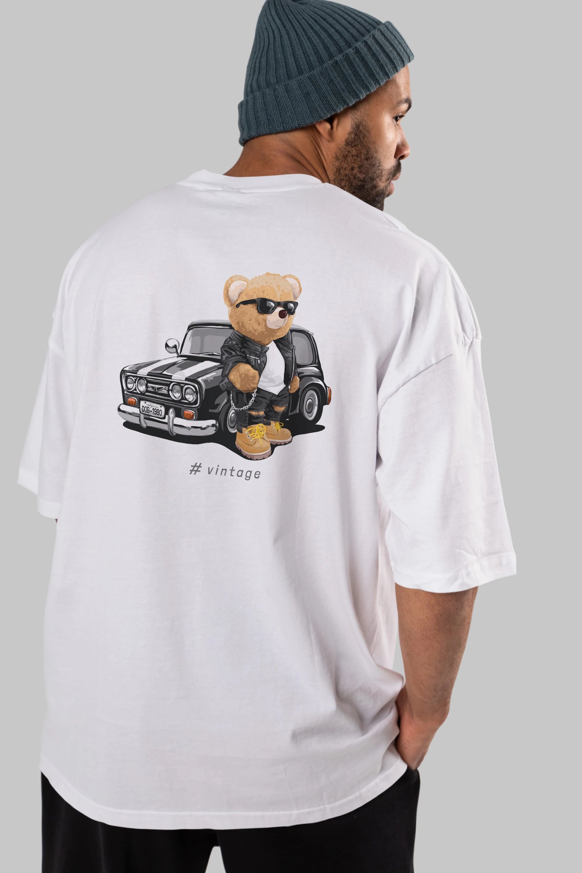 Teddy Bear Vintage Arka Baskılı Oversize t-shirt Erkek Kadın Unisex %100 Pamuk