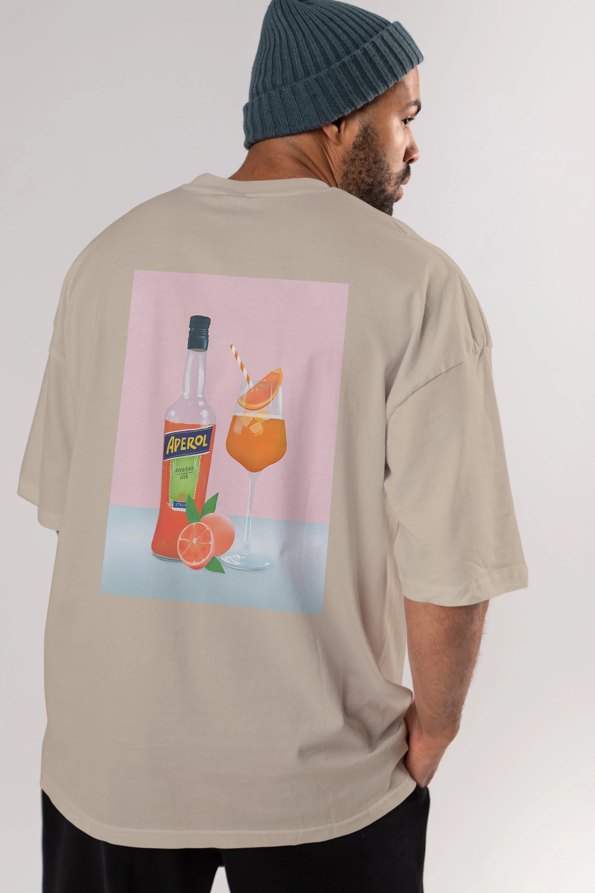 Aperol Spritz 3 Arka Baskılı Oversize t-shirt Erkek Kadın Unisex %100 Pamuk Bisiklet Yaka tişort