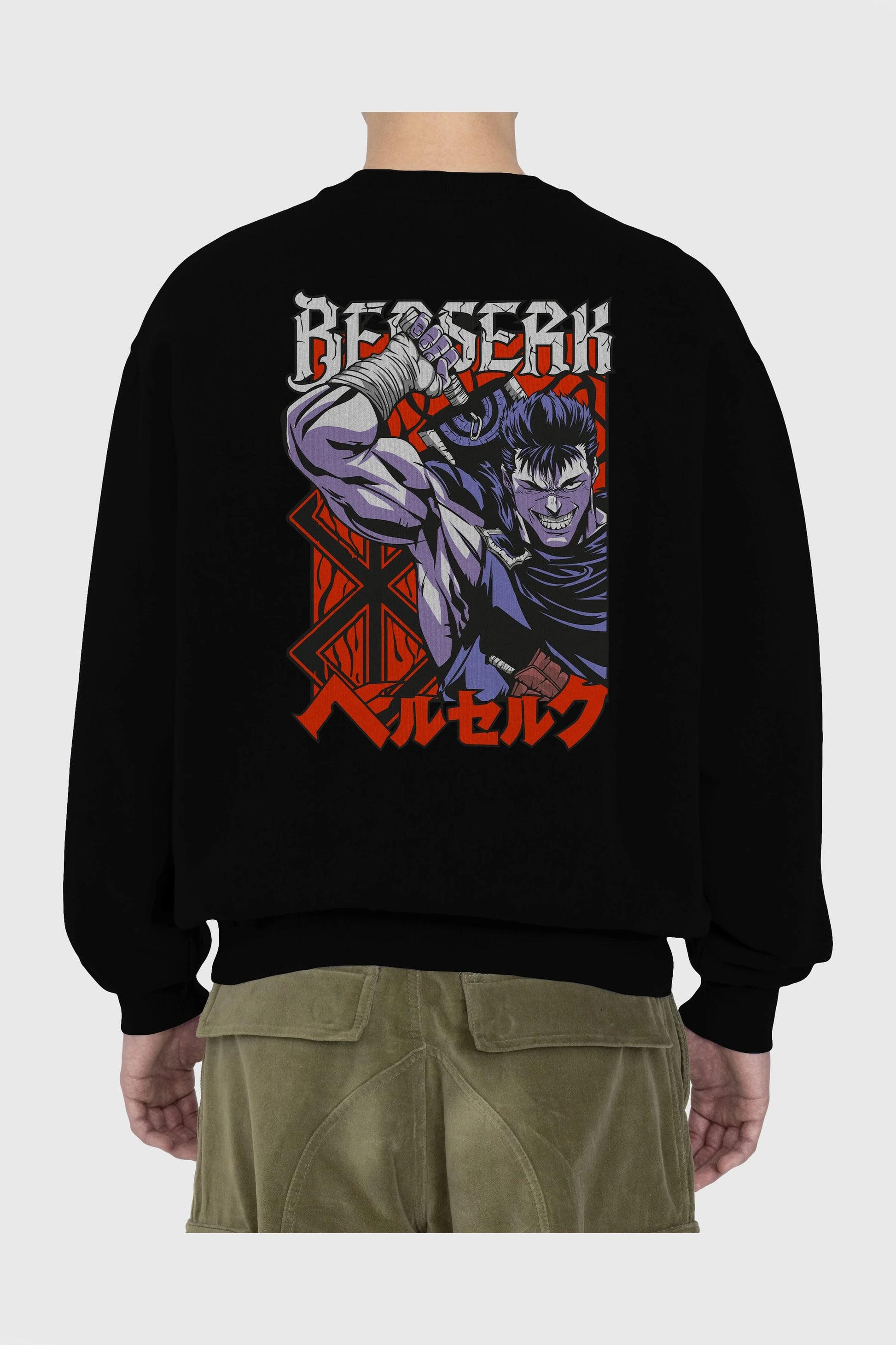 GUTS berserk Anime Arka Baskılı Oversize Sweatshirt Erkek Kadın Unisex