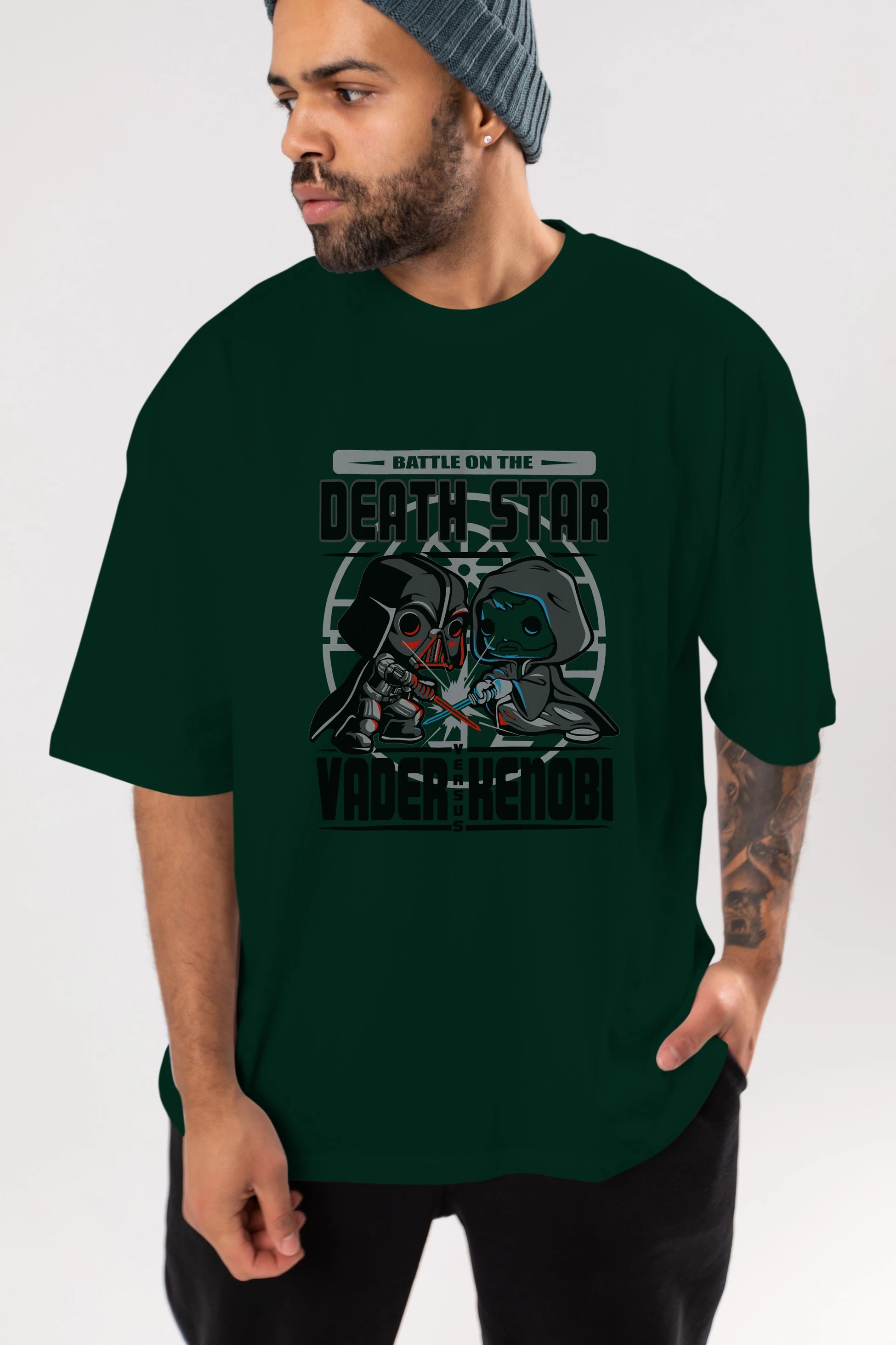 Vader Kenobi Ön Baskılı Oversize t-shirt Erkek Kadın Unisex %100 Pamuk Bisiklet Yaka tişort