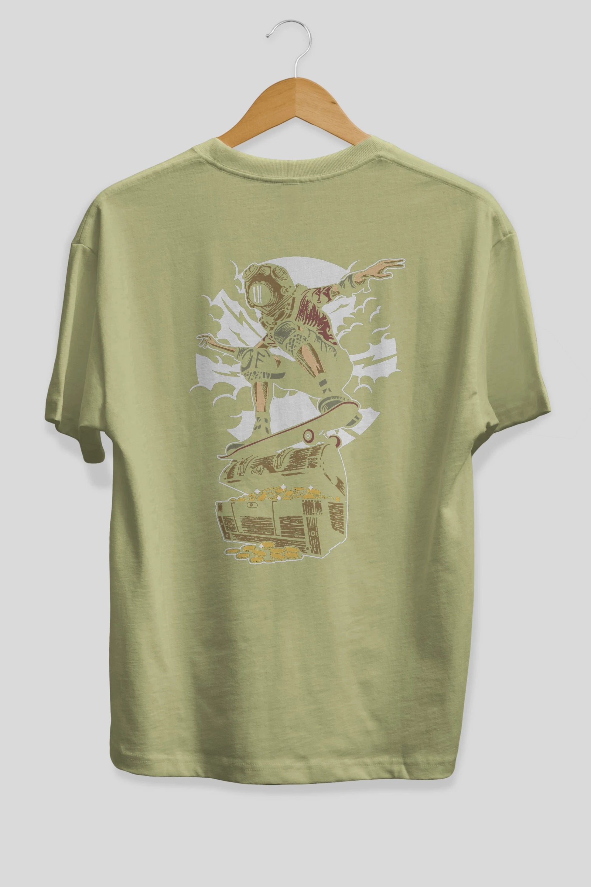 Diver Skater Treasure Arka Baskılı Oversize t-shirt Erkek Kadın Unisex %100 Pamuk