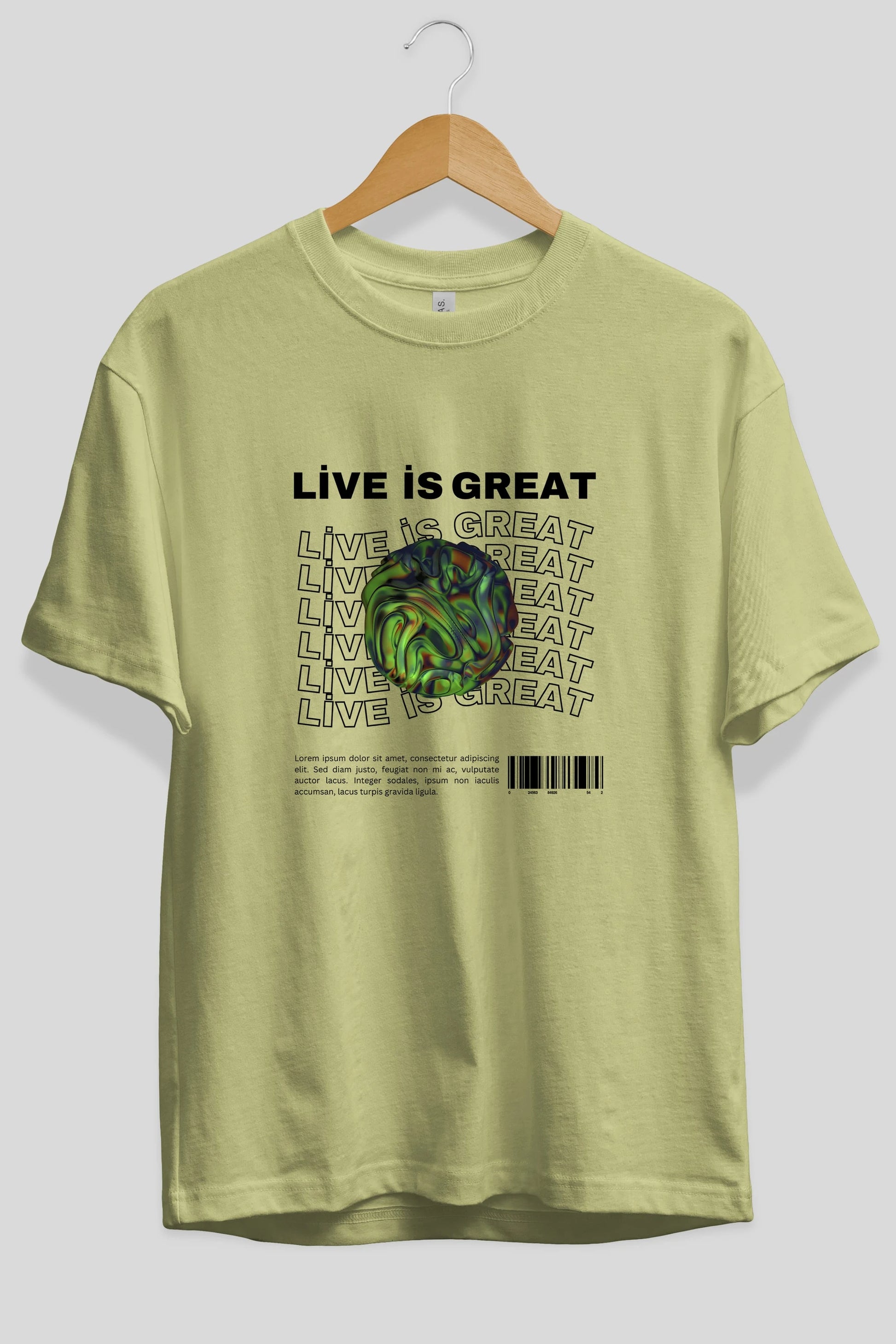 Live is Great Yazılı Ön Baskılı Oversize t-shirt Erkek Kadın Unisex