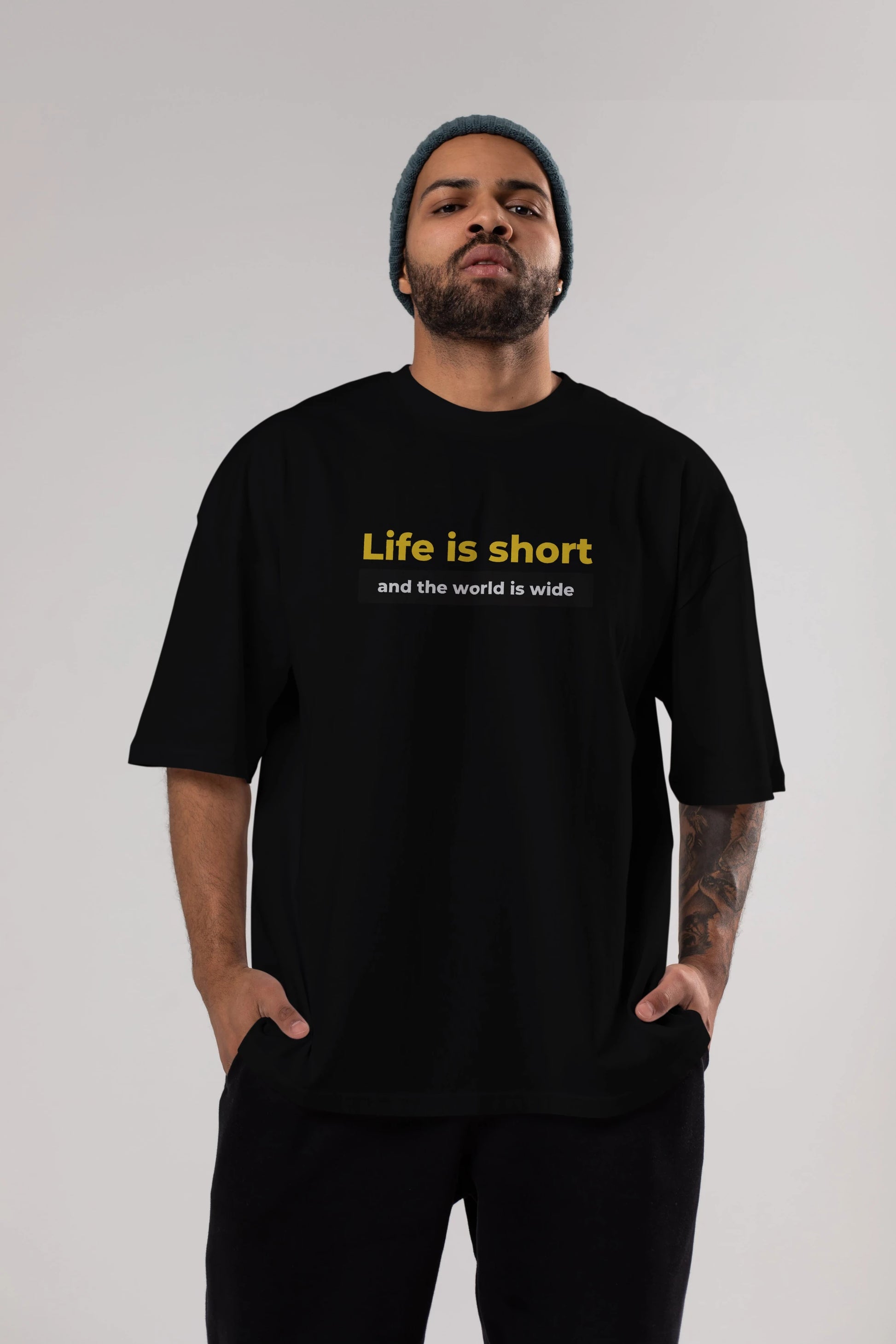 Life is Short Yazılı Ön Baskılı Oversize t-shirt Erkek Kadın Unisex