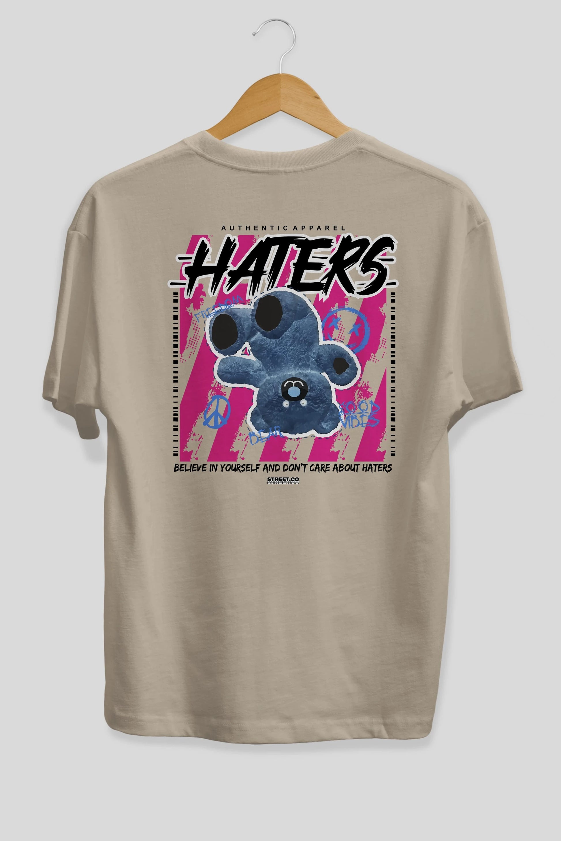 Haters Bear Arka Baskılı Oversize t-shirt Erkek Kadın Unisex