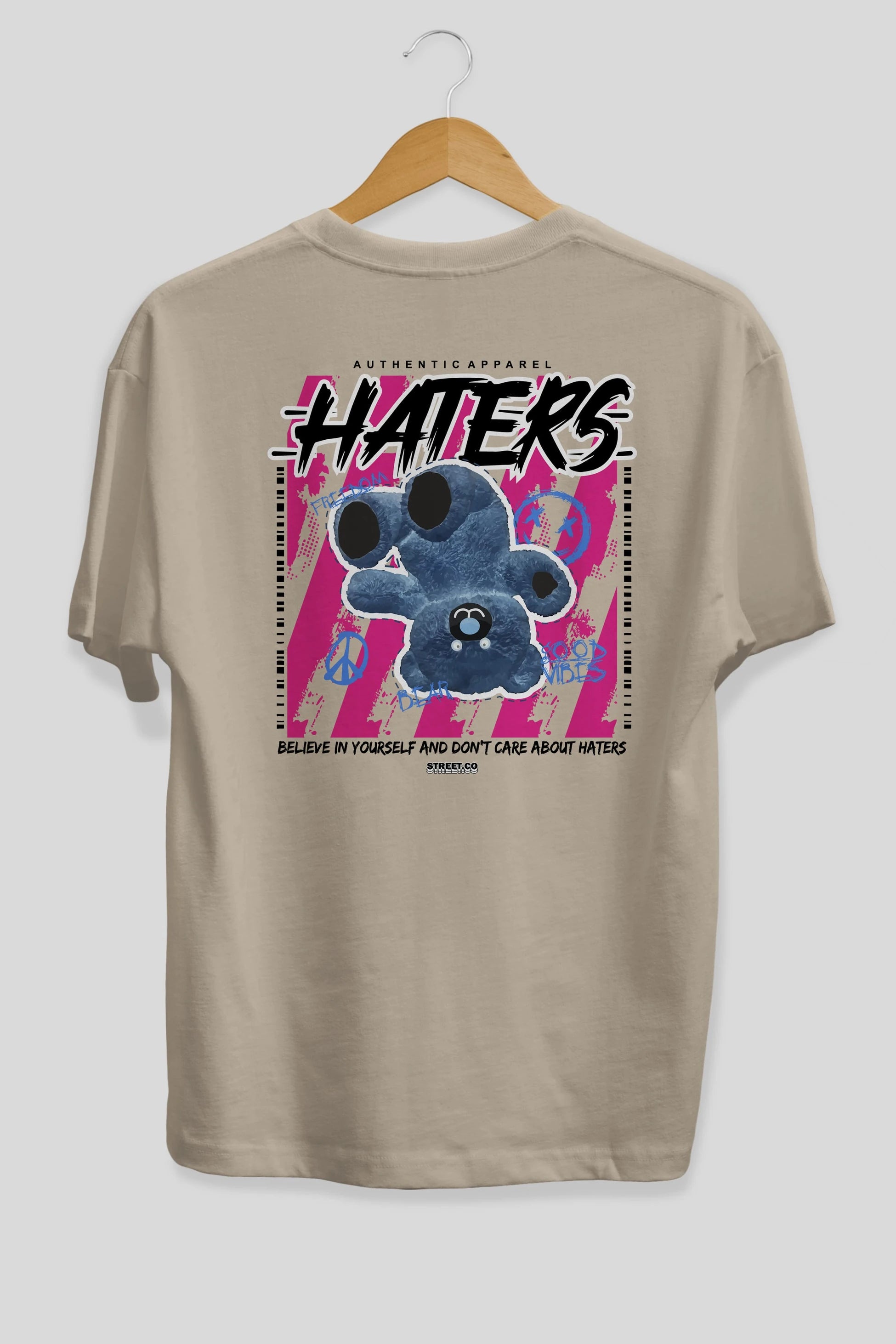 Haters Bear Arka Baskılı Oversize t-shirt Erkek Kadın Unisex