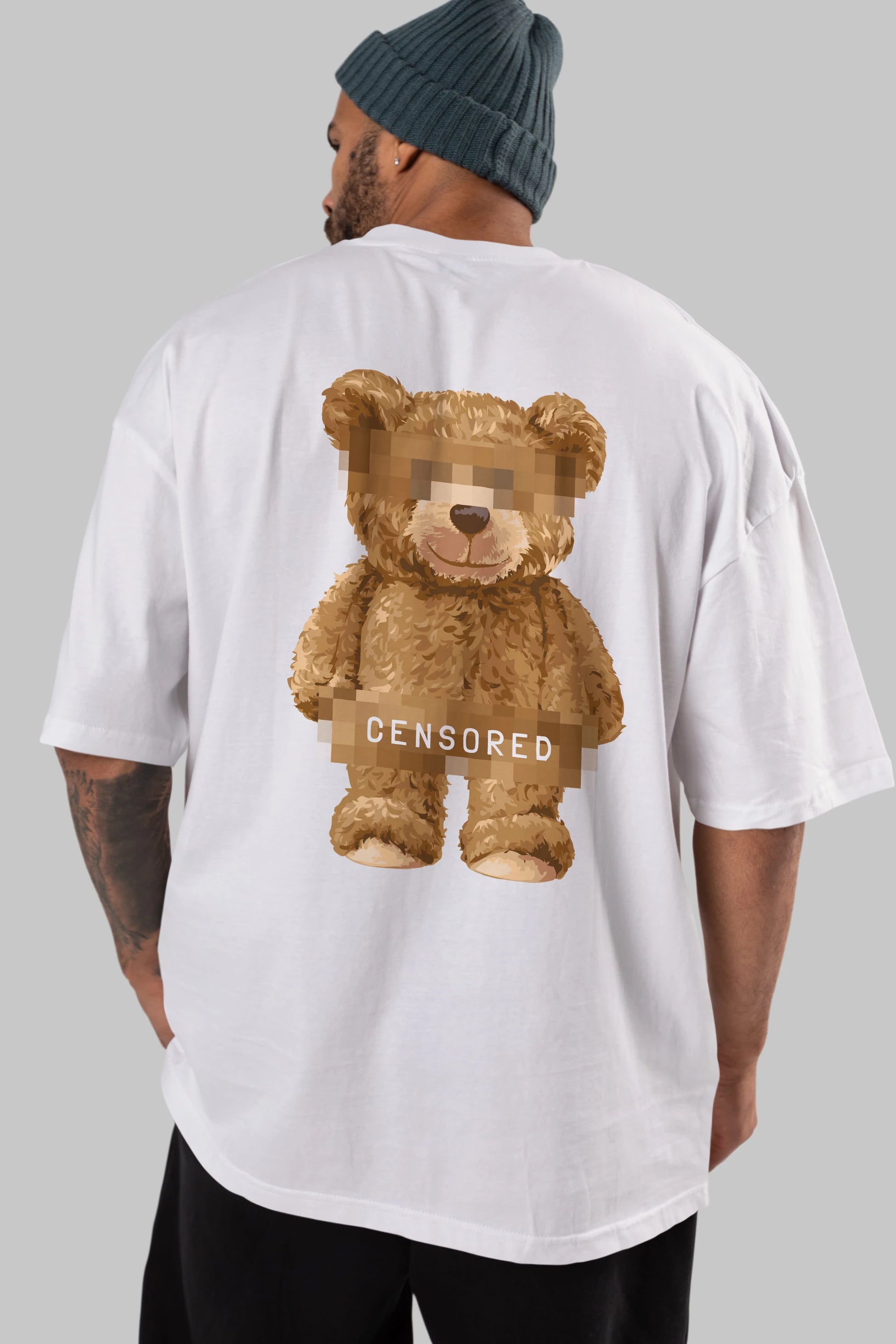Teddy Bear Censored Arka Baskılı Oversize t-shirt Erkek Kadın Unisex %100 Pamuk