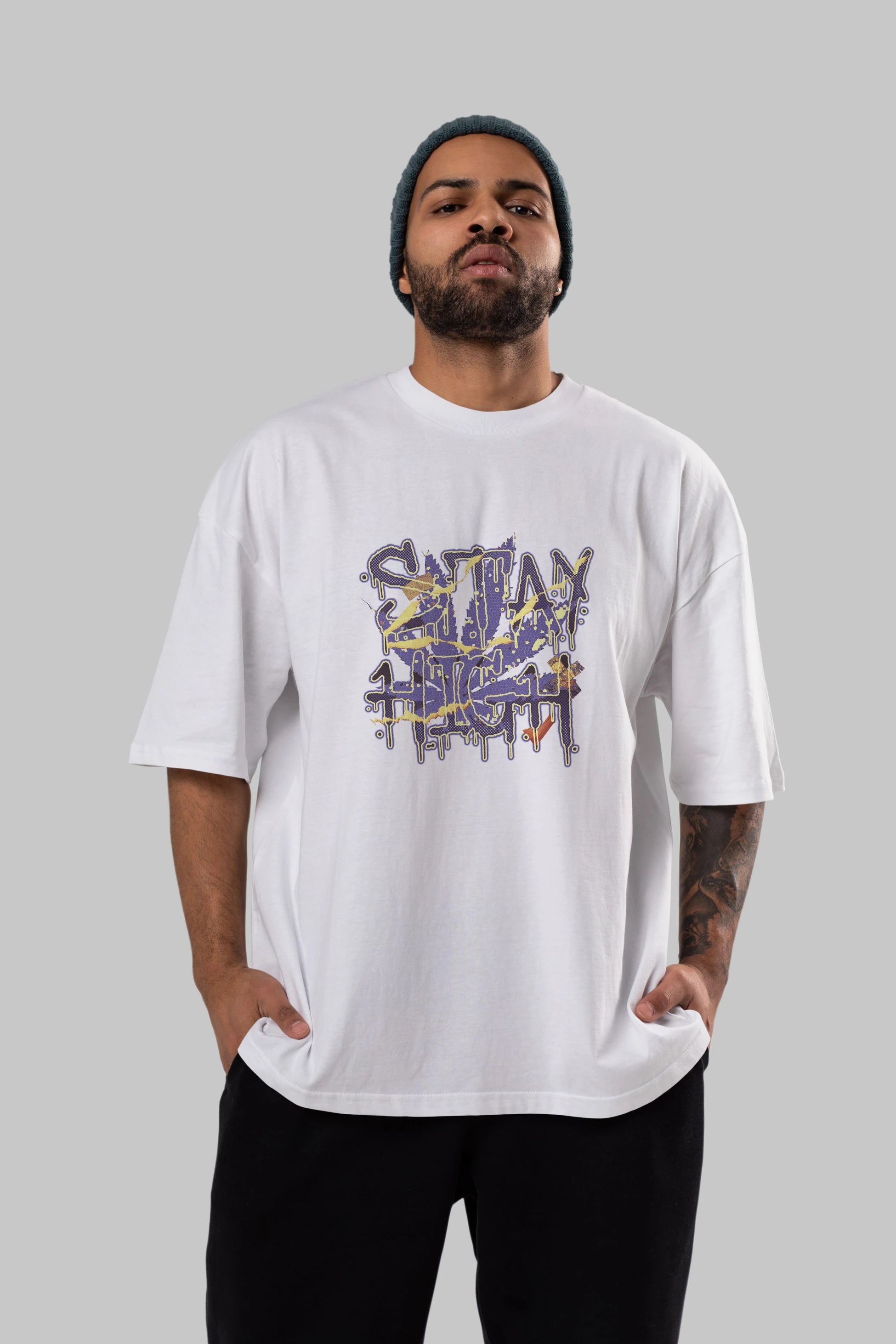 Stay High Ön Baskılı Oversize t-shirt Erkek Kadın Unisex