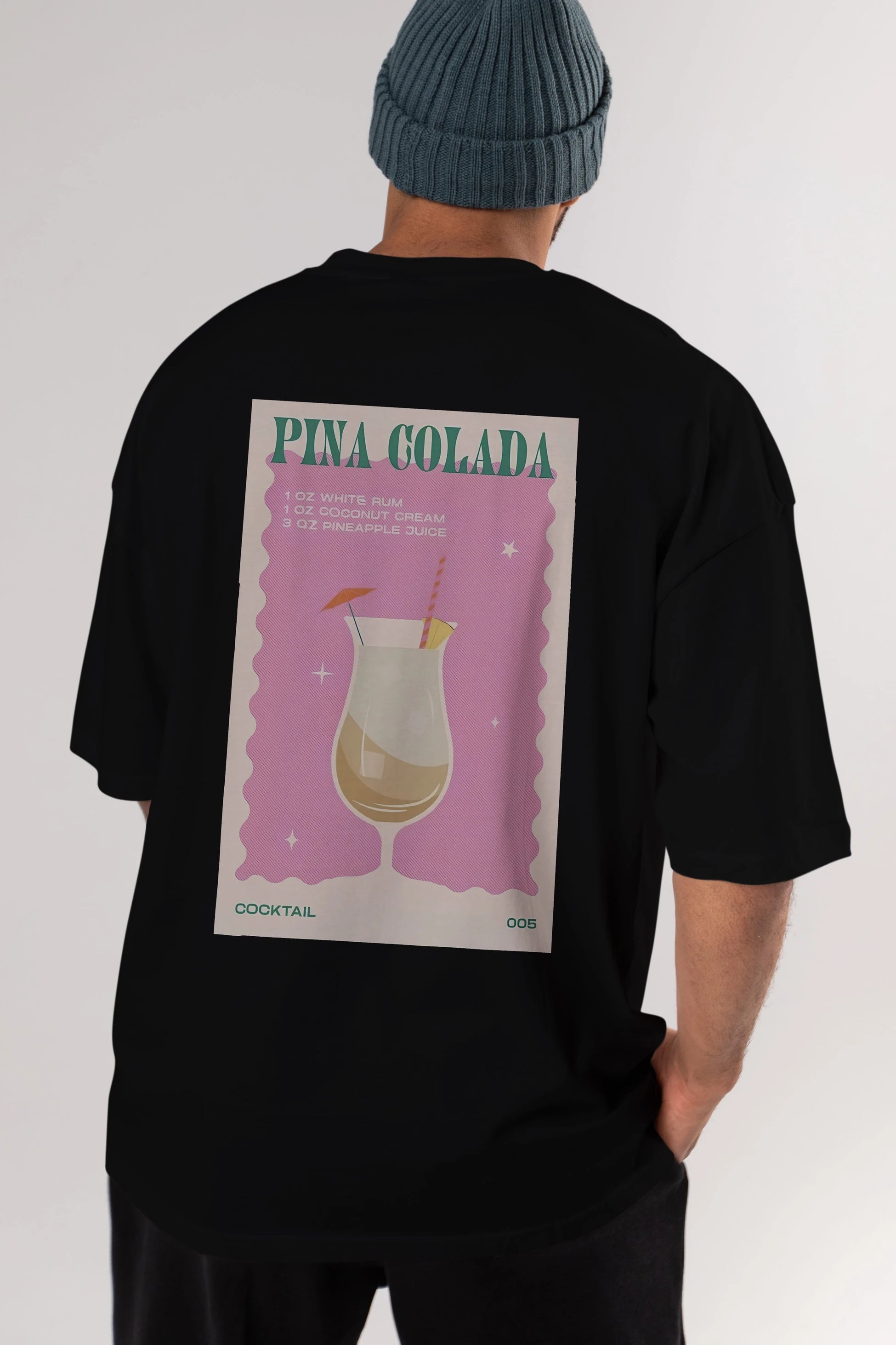 Pina Colada 3 Arka Baskılı Oversize t-shirt Erkek Kadın Unisex %100 Pamuk Bisiklet Yaka tişort