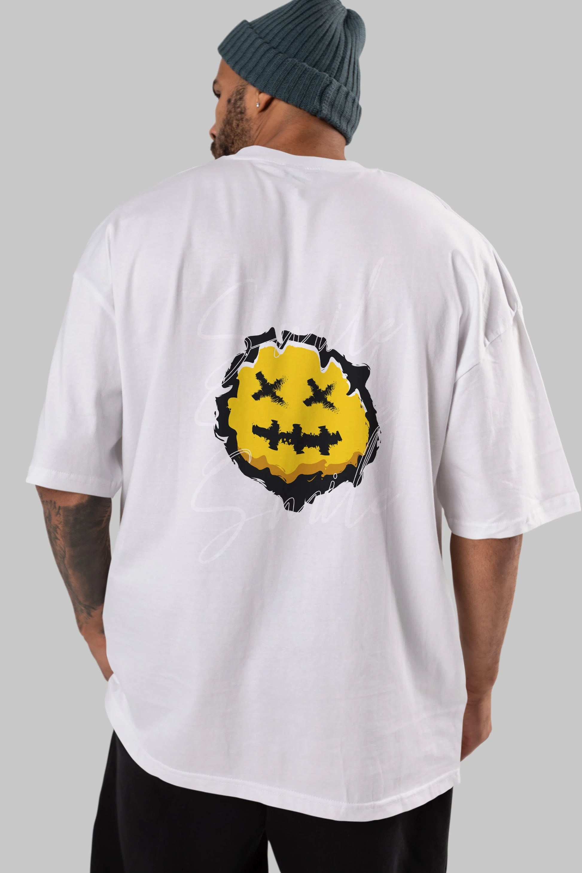 Smile Emoji Arka Baskılı Oversize t-shirt Erkek Kadın Unisex