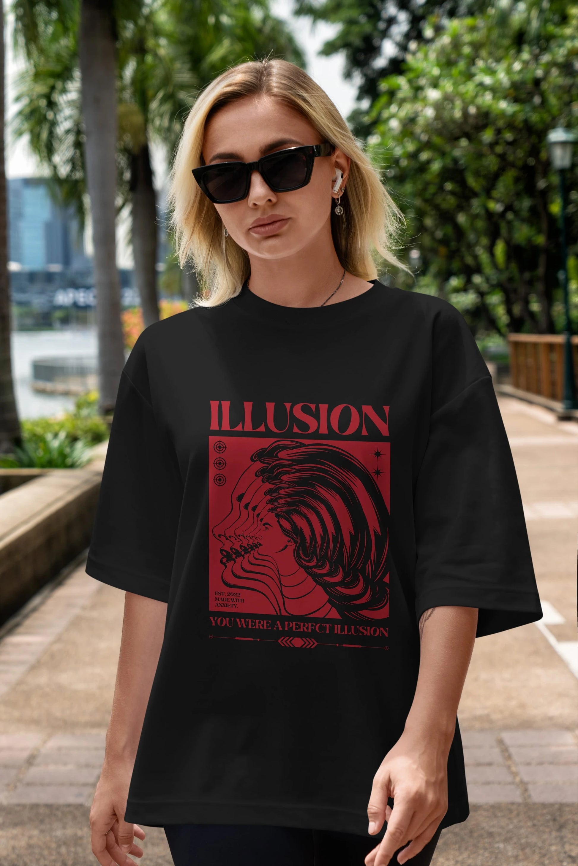 Illusion Streetwear Ön Baskılı Oversize t-shirt Erkek Kadın Unisex