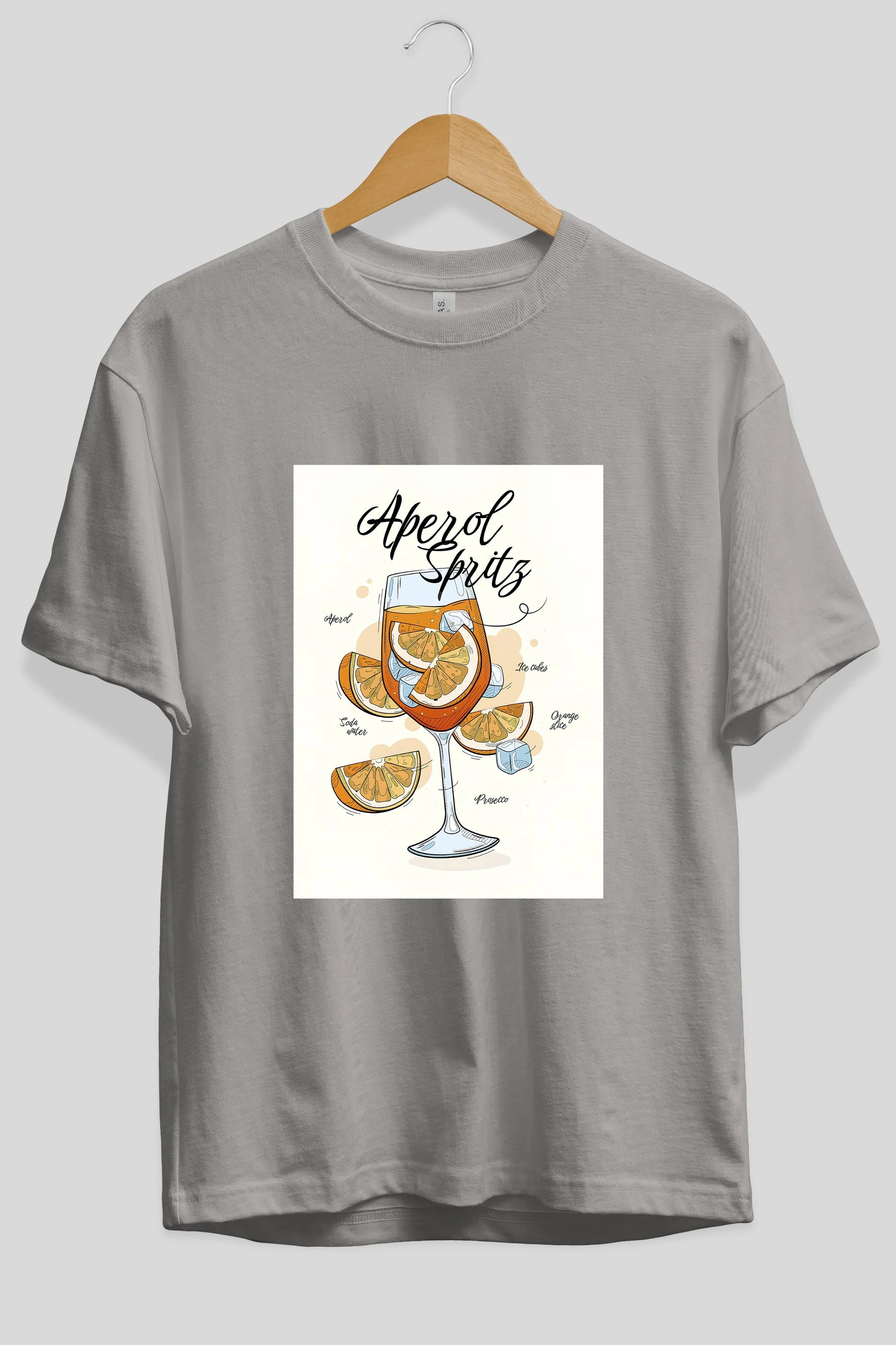 Aperol Spritz 6 Ön Baskılı Oversize t-shirt Erkek Kadın Unisex %100 Pamuk Bisiklet Yaka tişort