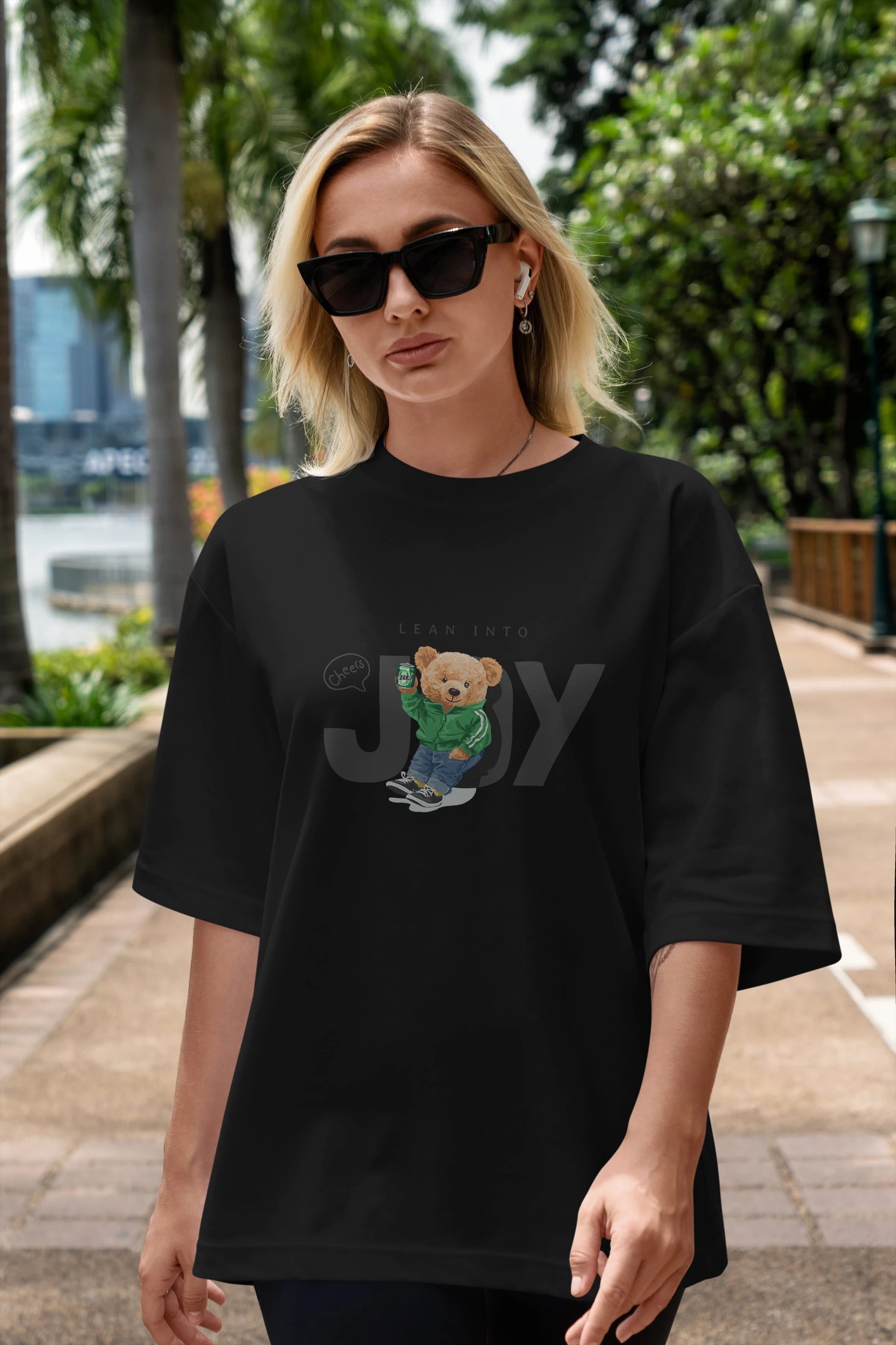 Teddy Bear Joy Ön Baskılı Oversize t-shirt Erkek Kadın Unisex %100 Pamuk