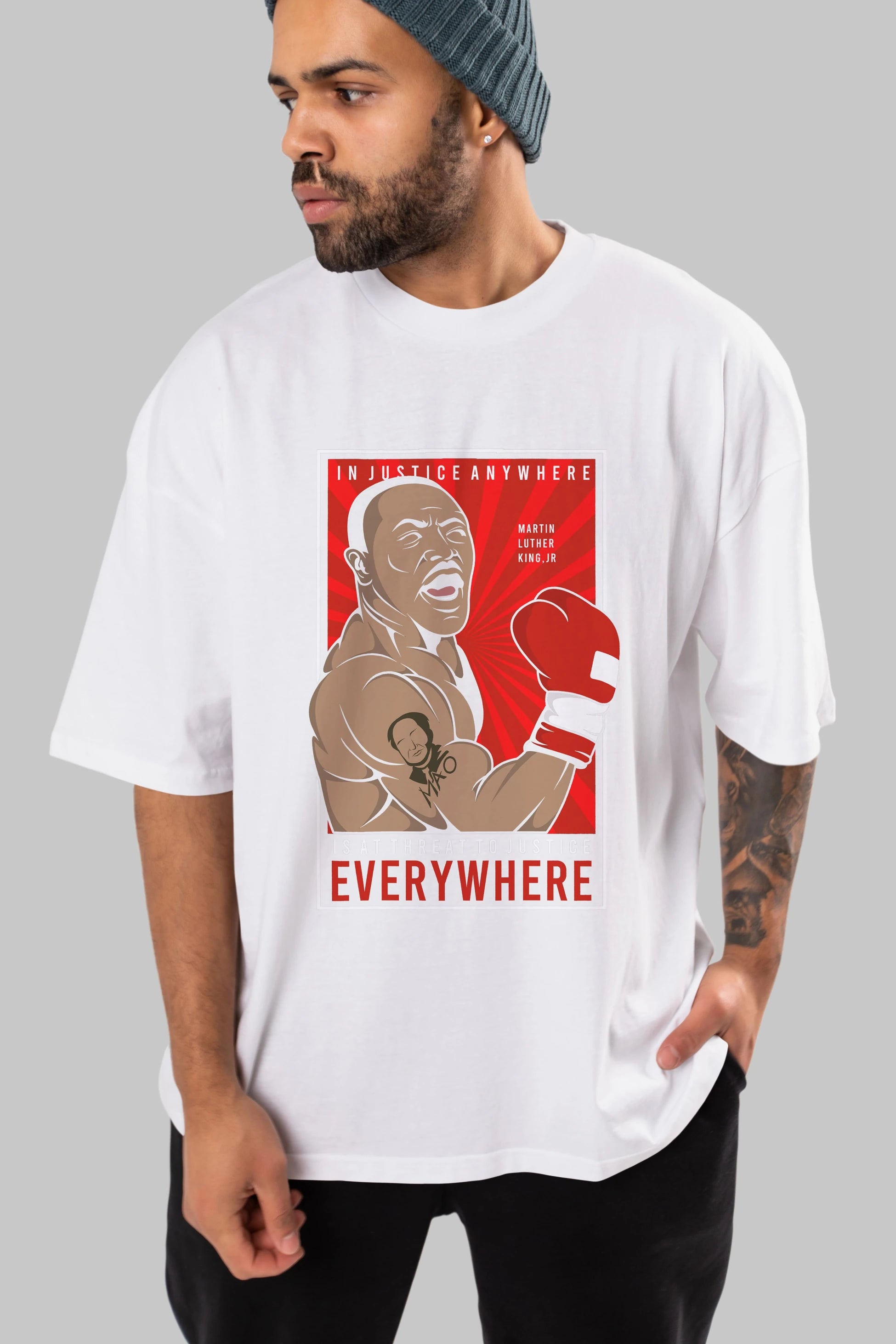 Luther King Boxer Ön Baskılı Oversize t-shirt Erkek Kadın Unisex %100 Pamuk tişort