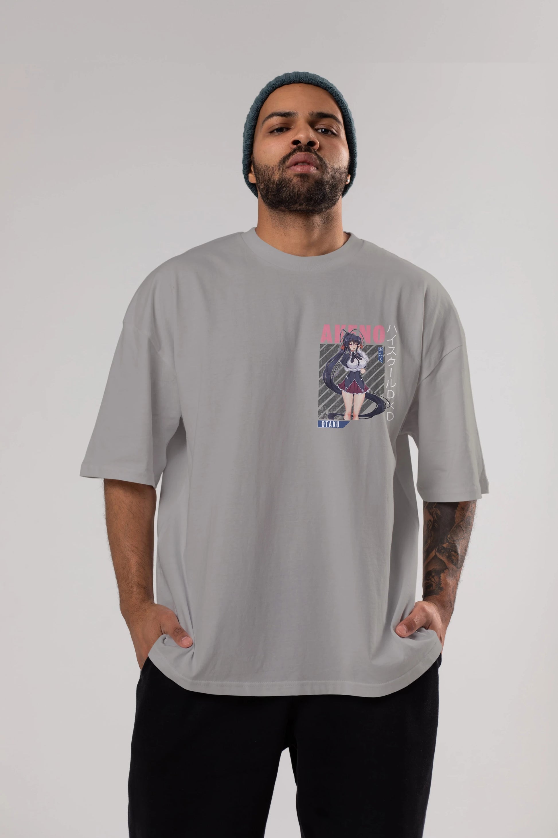 Akeno Himejima 4 Ön Sol Baskılı Oversize t-shirt Erkek Kadın Unisex %100 Pamuk Bisiklet Yaka tişort