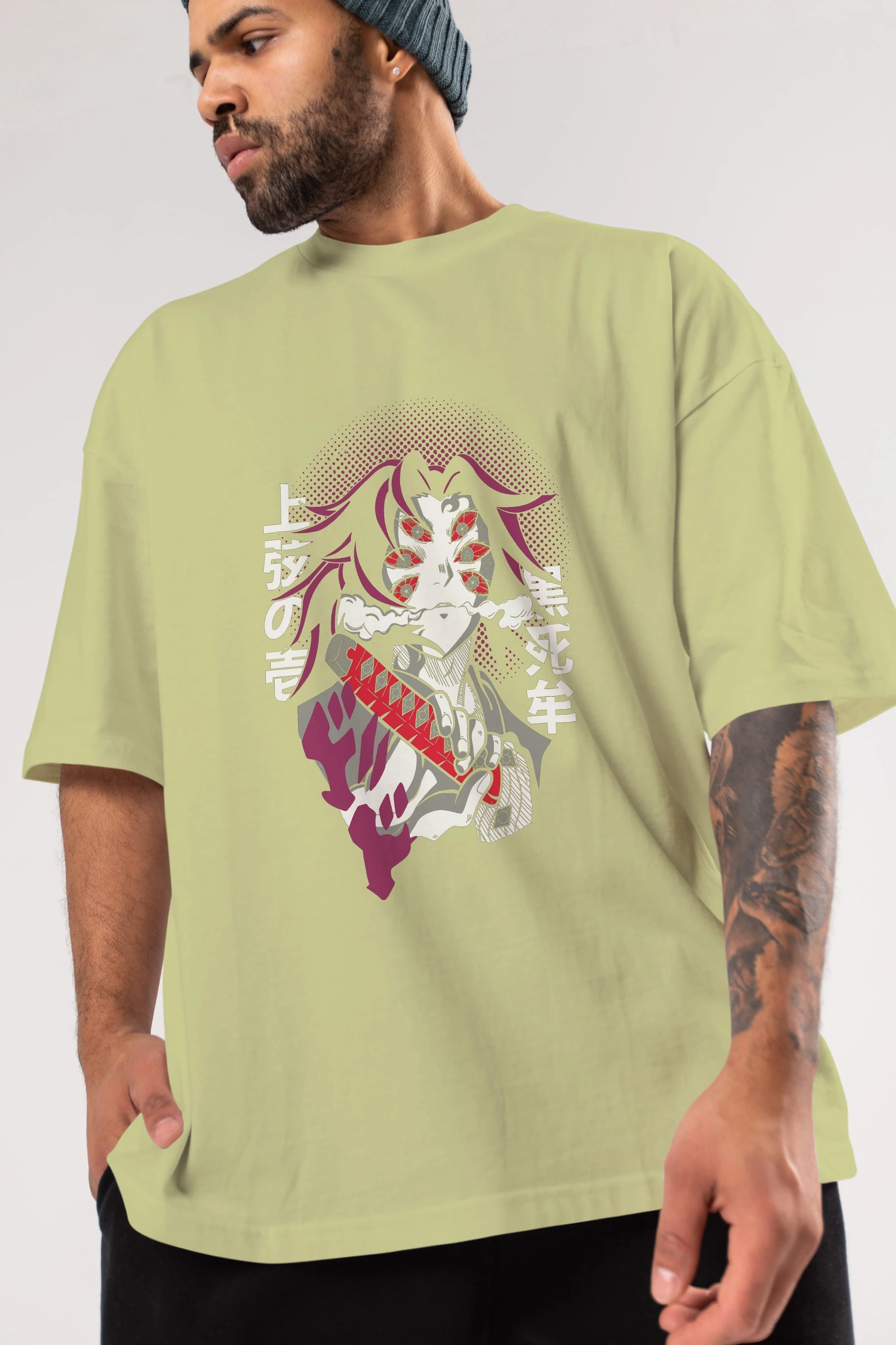 Kokushibo Anime Ön Baskılı Oversize t-shirt %100 pamuk Erkek Kadın Unisex