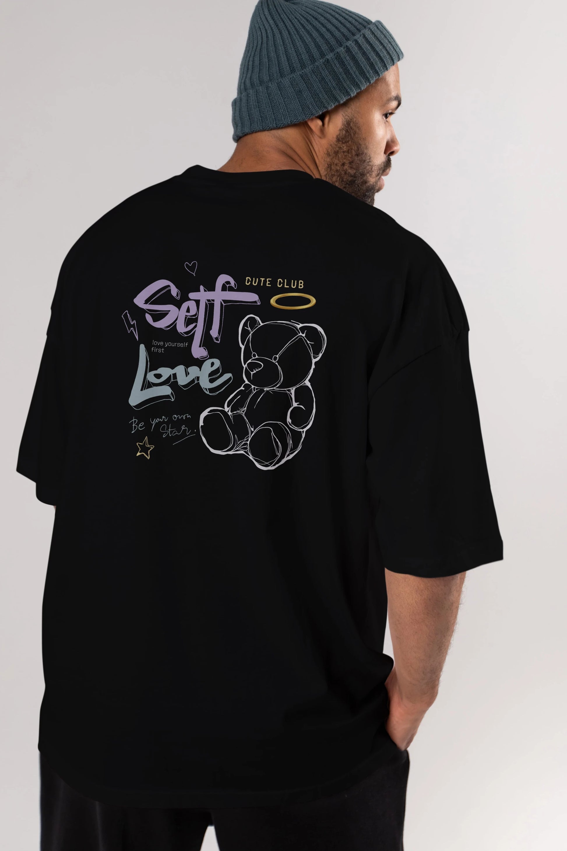 Self Love Bear Arka Baskılı Oversize t-shirt Erkek Kadın Unisex