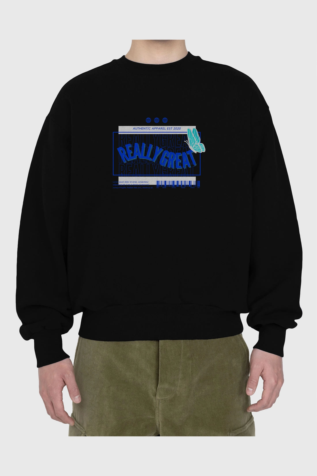 Really Great Yazılı Ön Baskılı Oversize Sweatshirt Erkek Kadın Unisex