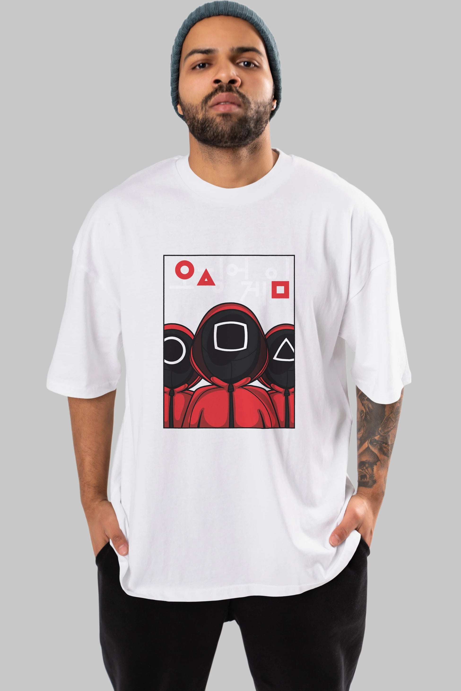 Squid Game (7) Ön Baskılı Oversize t-shirt Erkek Kadın Unisex %100 Pamuk Bisiklet Yaka tişort