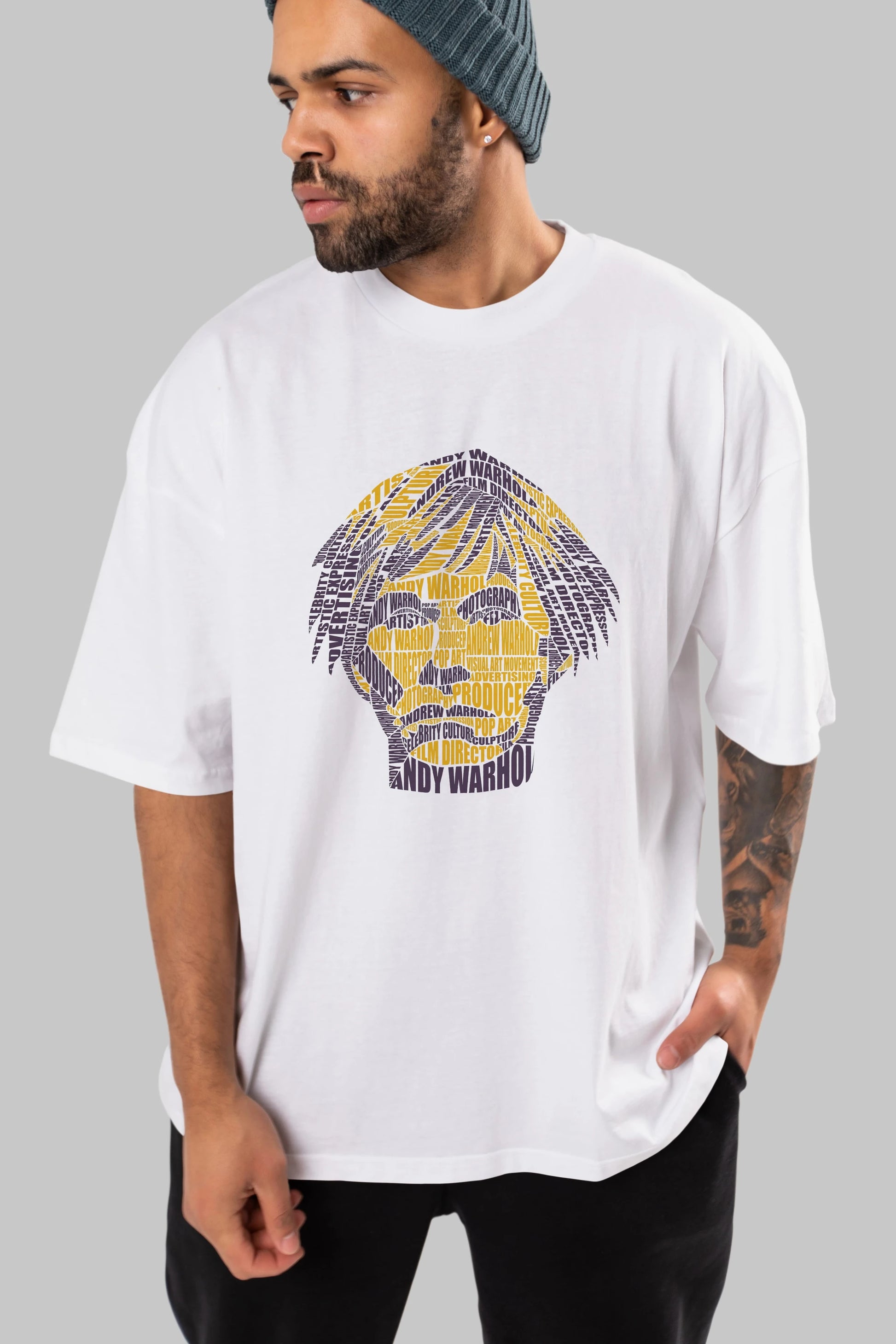 Andy Warhol Calligram Ön Baskılı Oversize t-shirt %100 pamuk Erkek Kadın Unisex