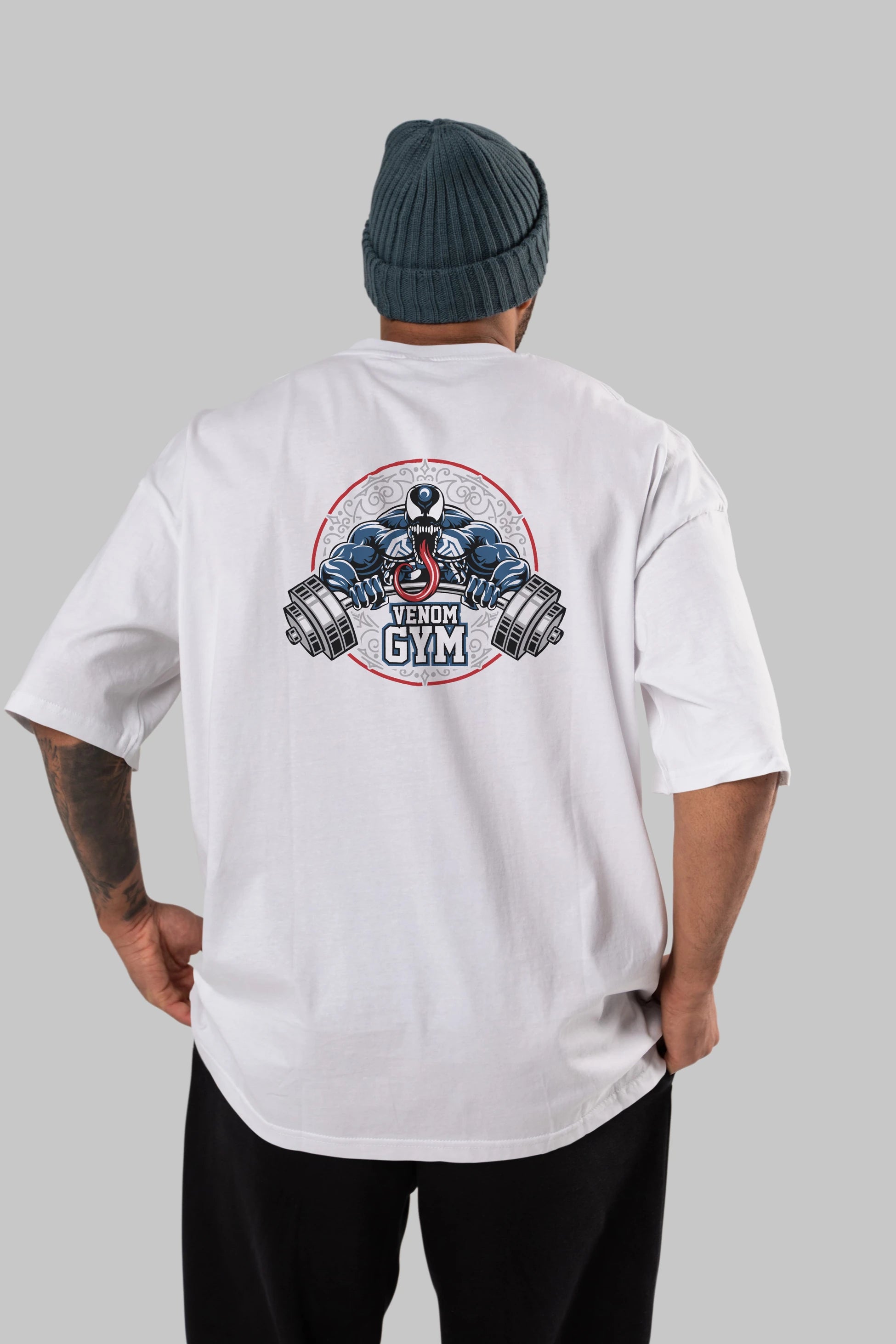 Venom GYM Arka Baskılı Oversize t-shirt Erkek Kadın Unisex %100 Pamuk Bisiklet Yaka tişort