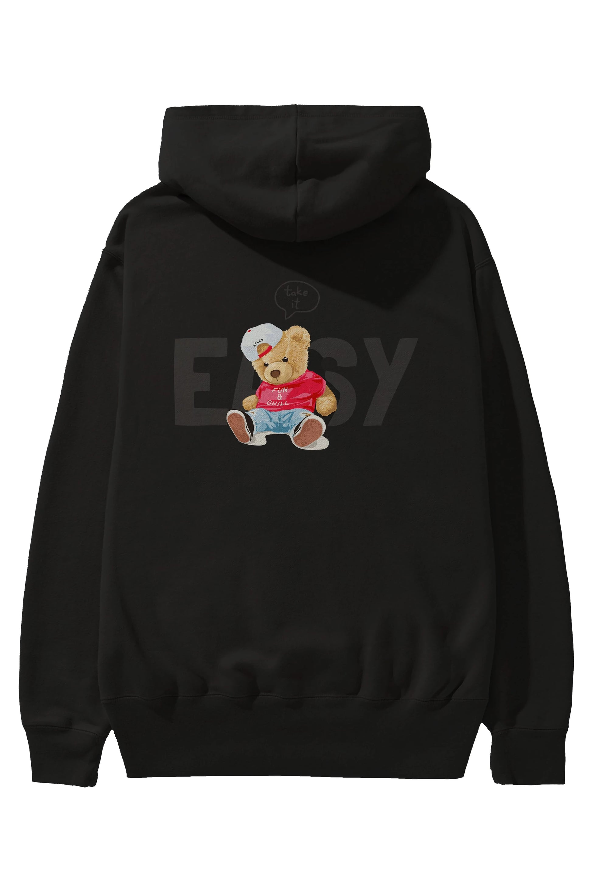 Teddy Bear Easy Arka Baskılı Hoodie Oversize Kapüşonlu Sweatshirt Erkek Kadın Unisex