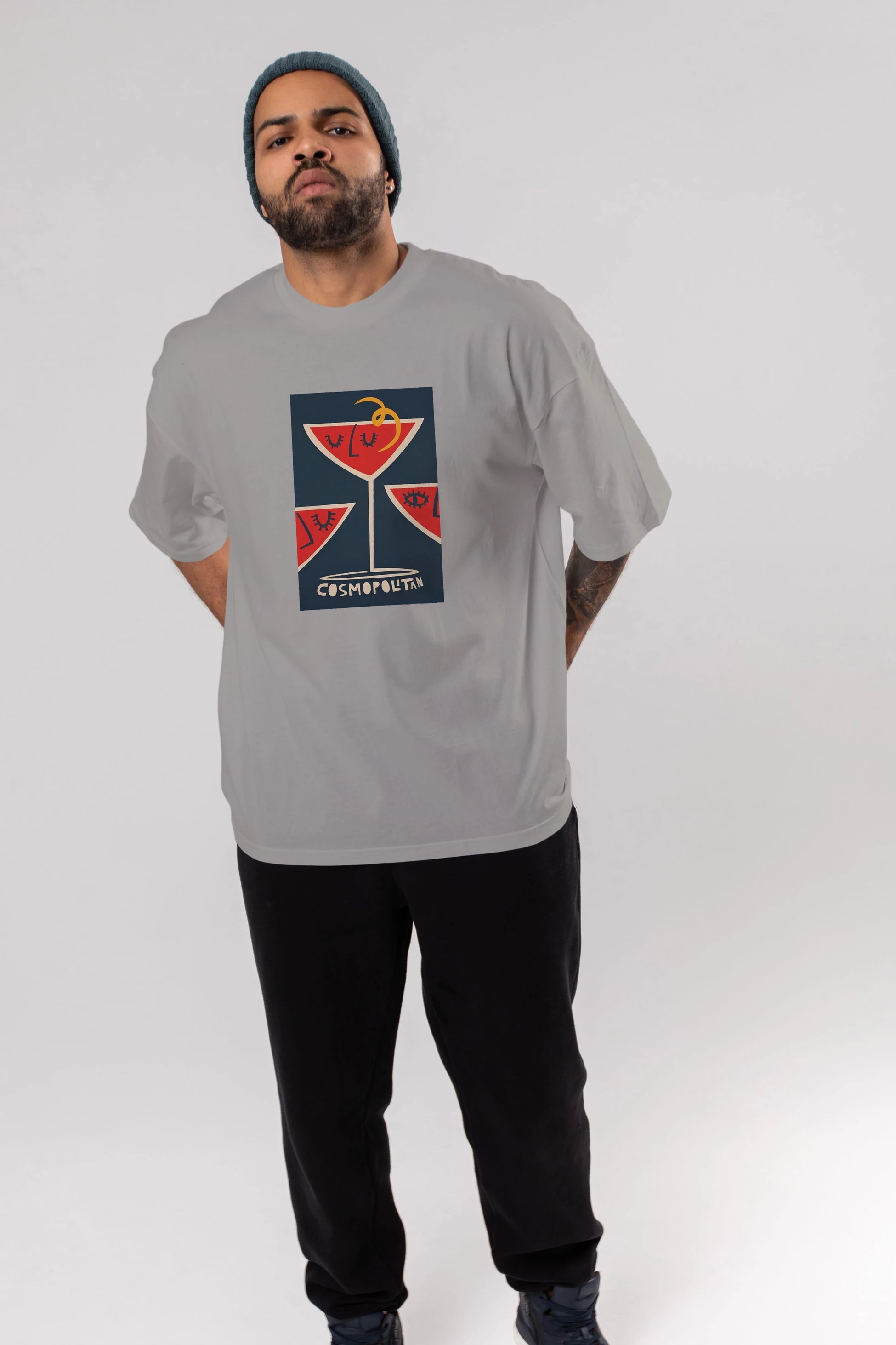 Cosmopolitan 4 Ön Baskılı Oversize t-shirt Erkek Kadın Unisex %100 Pamuk Bisiklet Yaka tişort