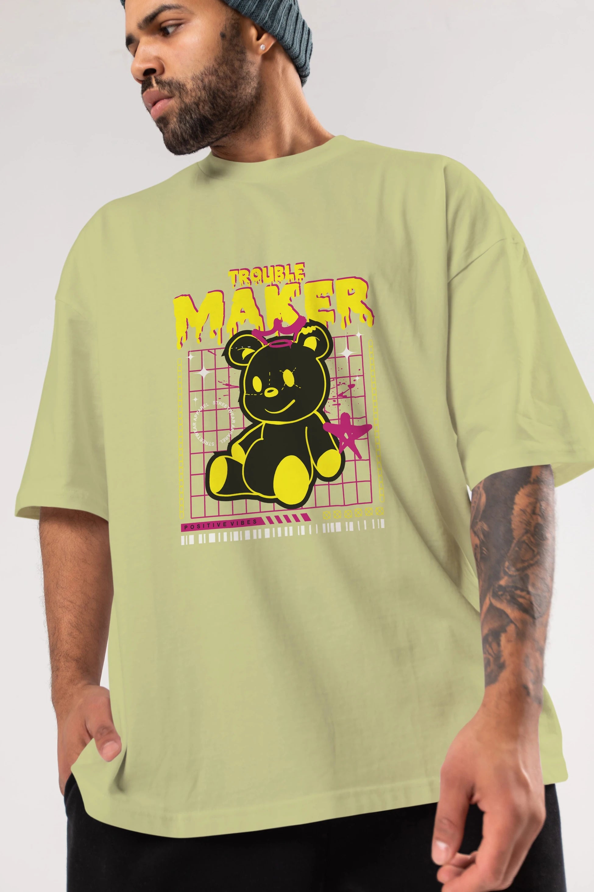Teddy Bear Trouble Maker Ön Baskılı Oversize t-shirt Erkek Kadın Unisex