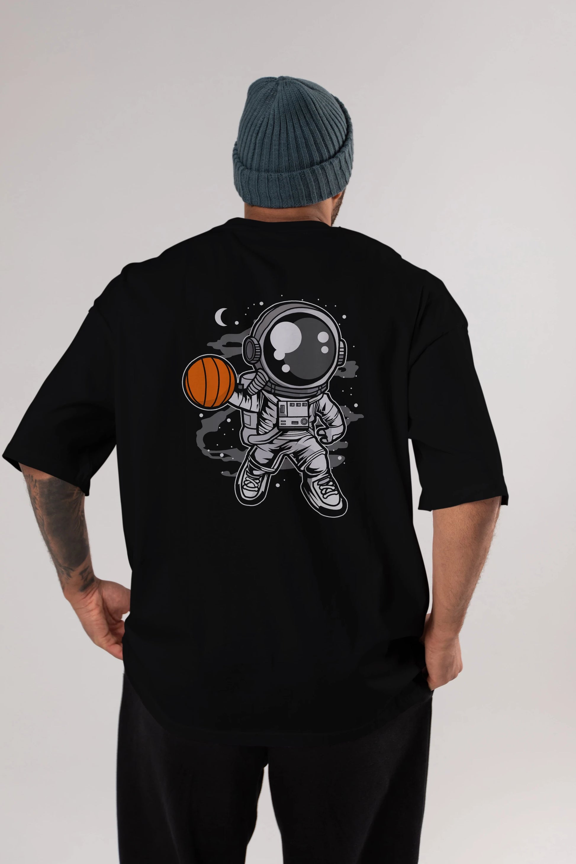 Astronaut Basketball Arka Baskılı Oversize t-shirt Erkek Kadın Unisex