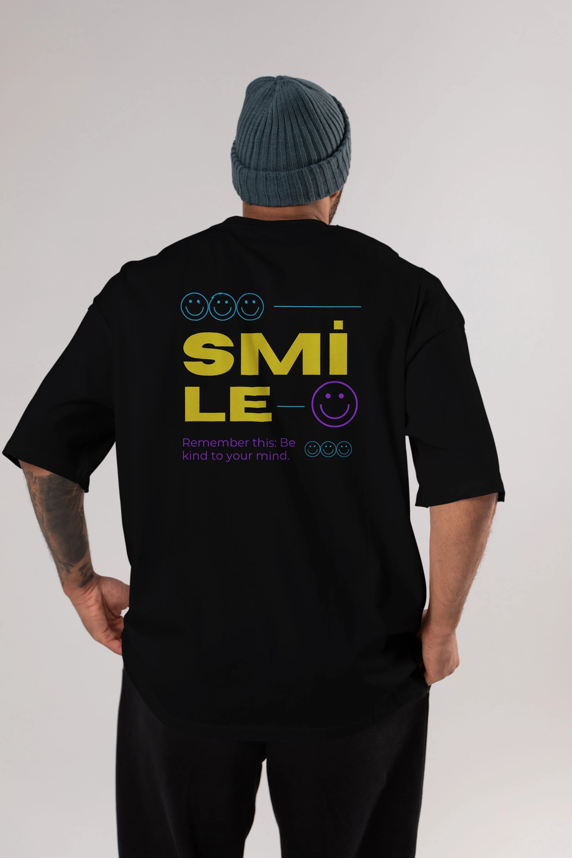 Smile Yazılı 2 Arka Baskılı Oversize t-shirt Erkek Kadın Unisex