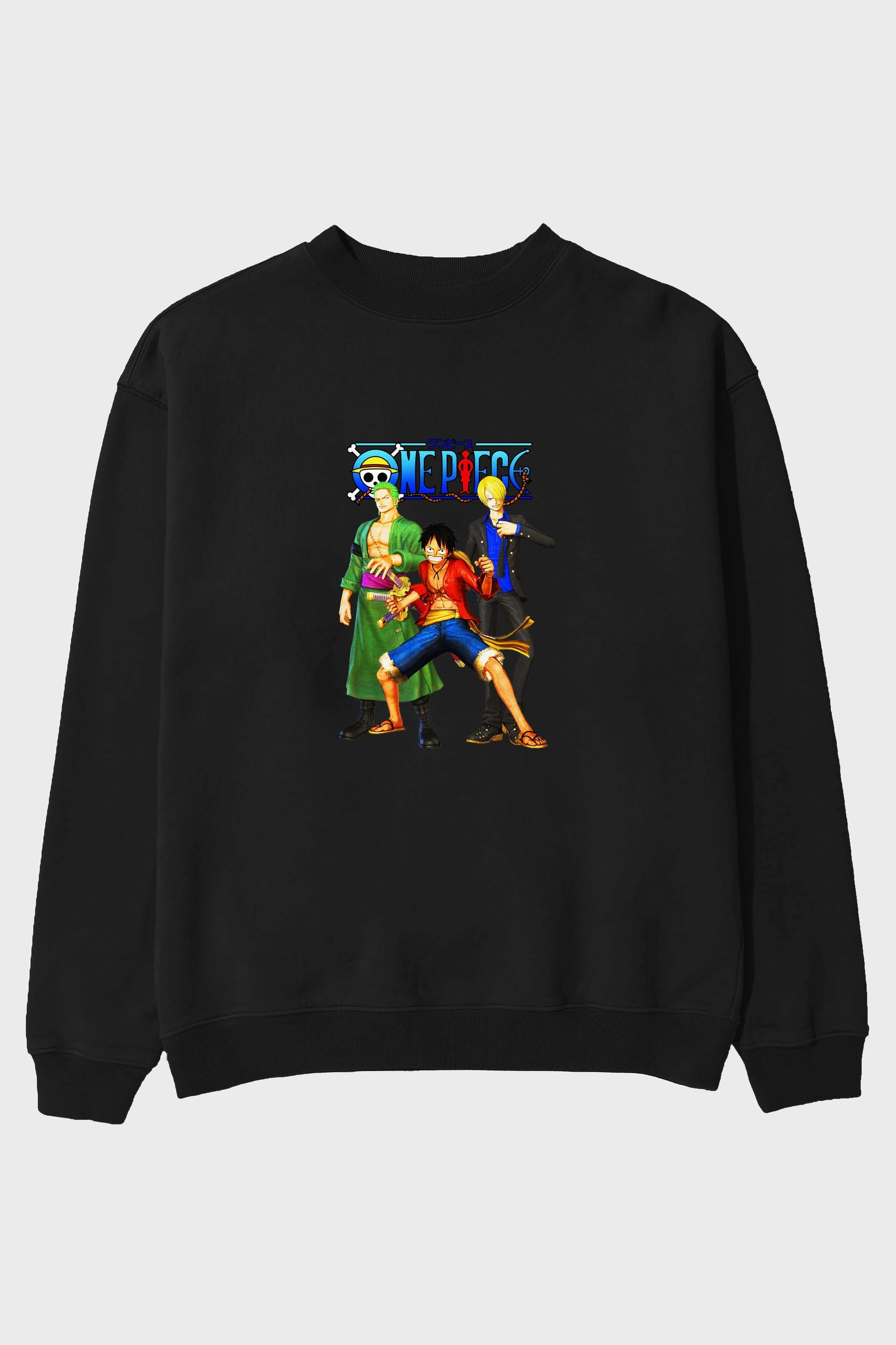 Luffy Sanji Zoro Ön Baskılı Anime Oversize Sweatshirt Erkek Kadın Unisex