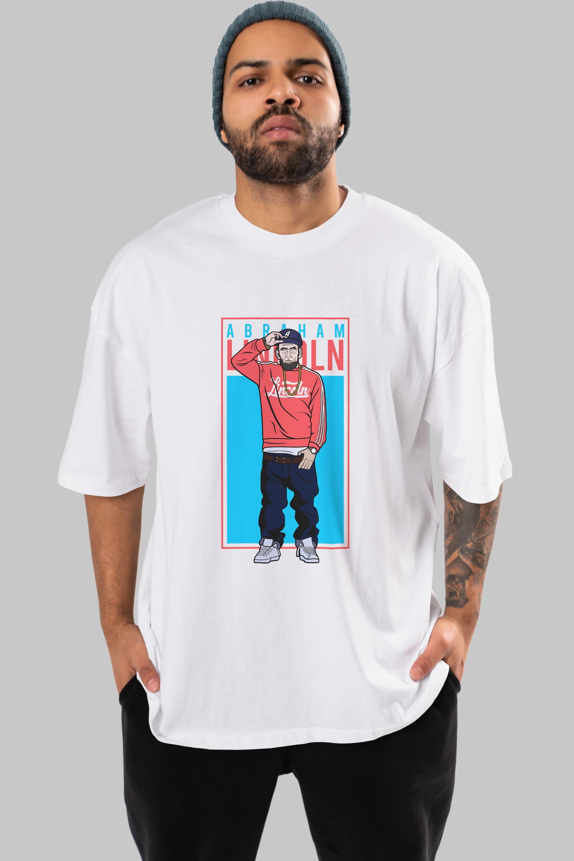 Abraham Lincoln Ön Baskılı Oversize t-shirt Erkek Kadın Unisex %100 Pamuk tişort