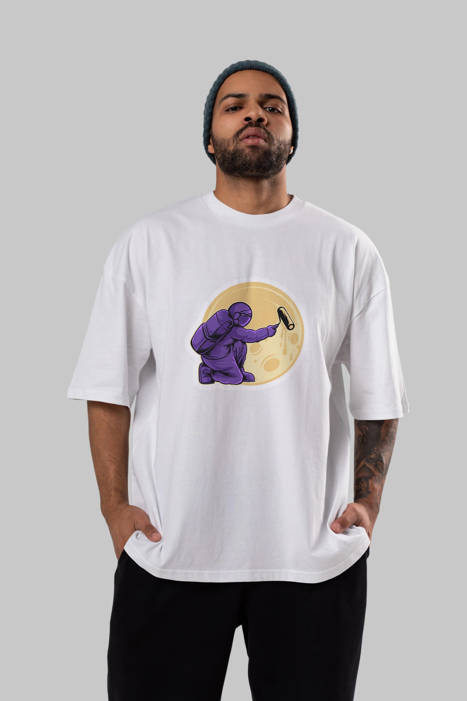 Astropaint Sticker Ön Baskılı Oversize t-shirt Erkek Kadın Unisex