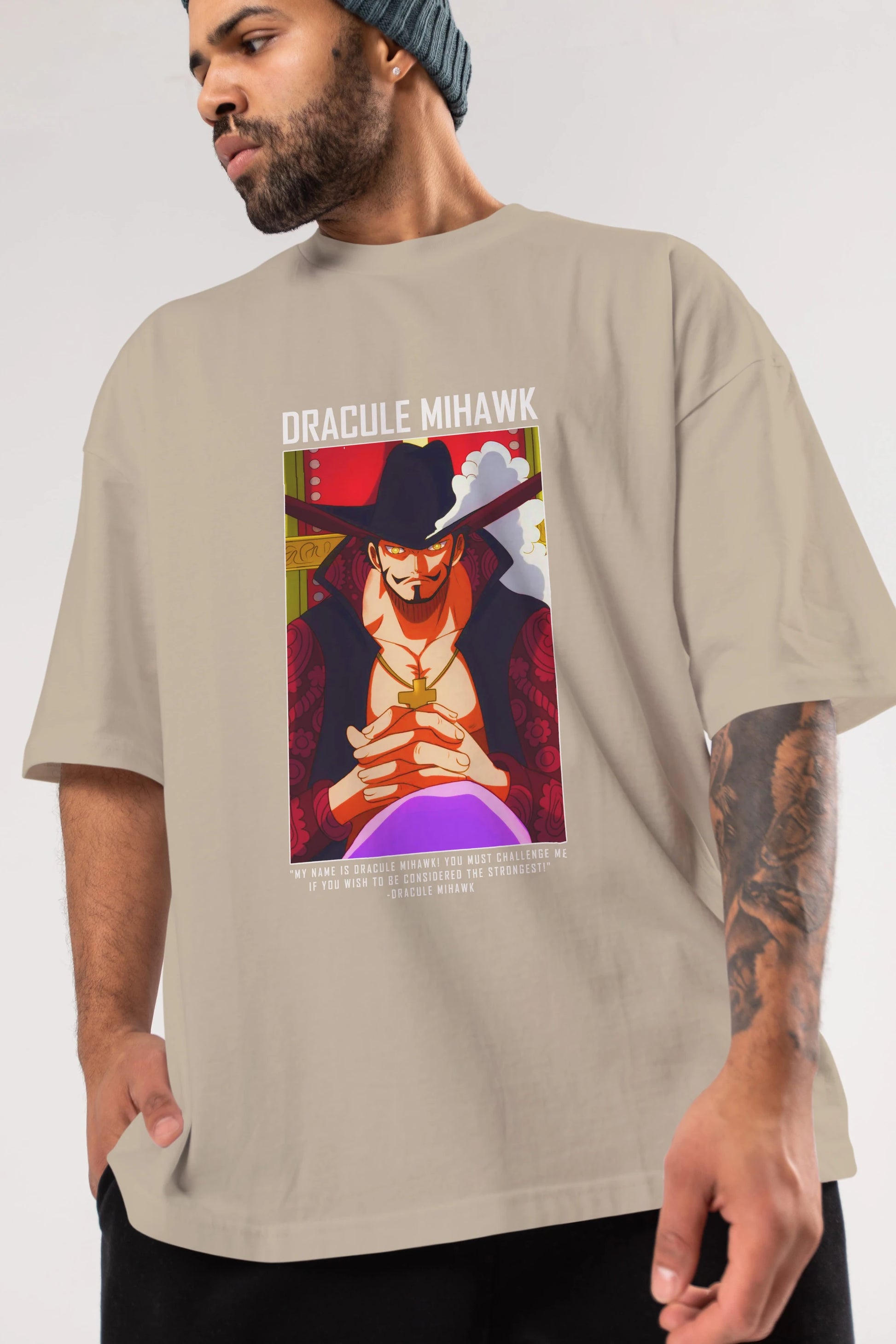 Dracule Mihawk Anime Ön Baskılı Oversize t-shirt Erkek Kadın Unisex