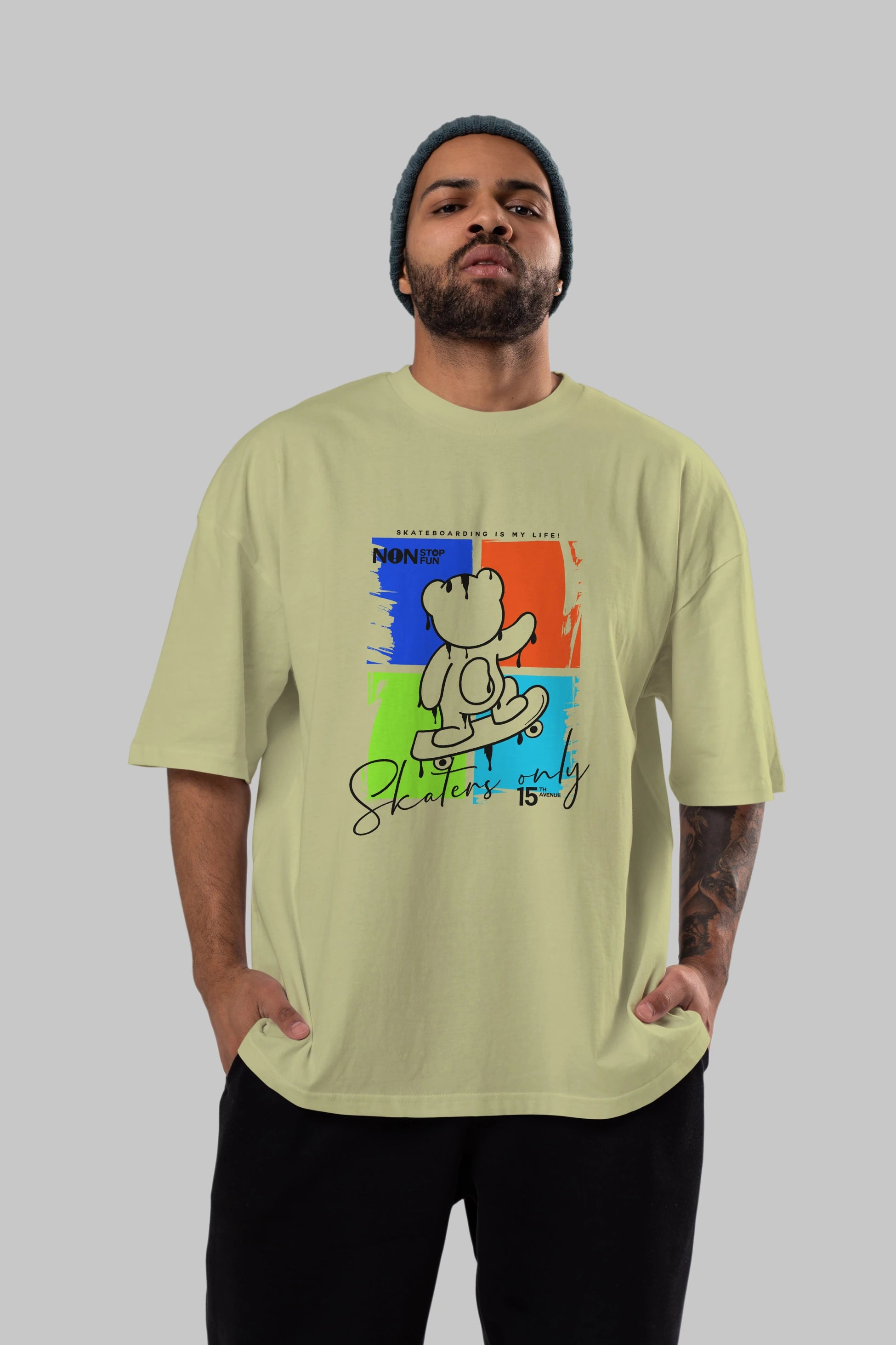 Skaters Only Bear Ön Baskılı Oversize t-shirt Erkek Kadın Unisex