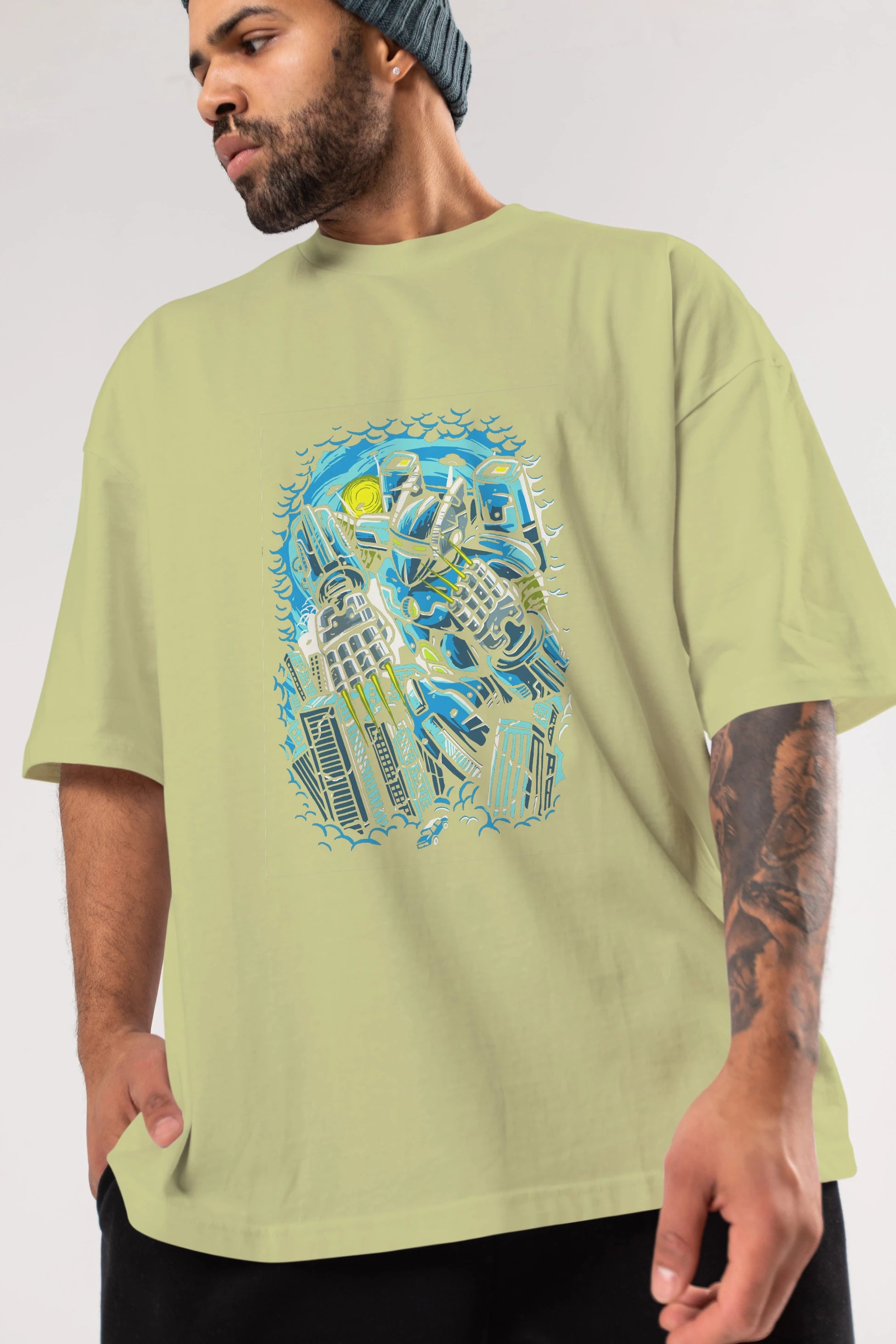 Destroy The City Ön Baskılı Oversize t-shirt Erkek Kadın Unisex %100 Pamuk tişort