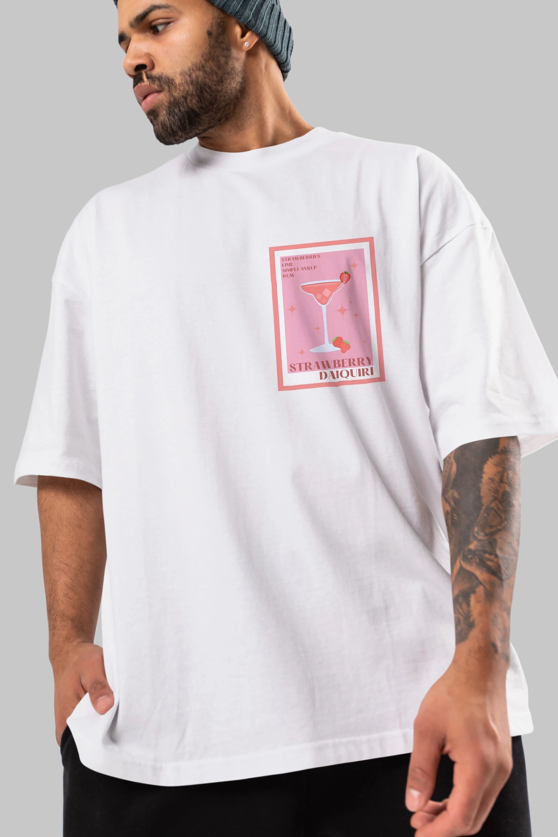 Strawberry Daiquiri Ön Sol Baskılı Oversize t-shirt Erkek Kadın Unisex %100 Pamuk Bisiklet Yaka tişort