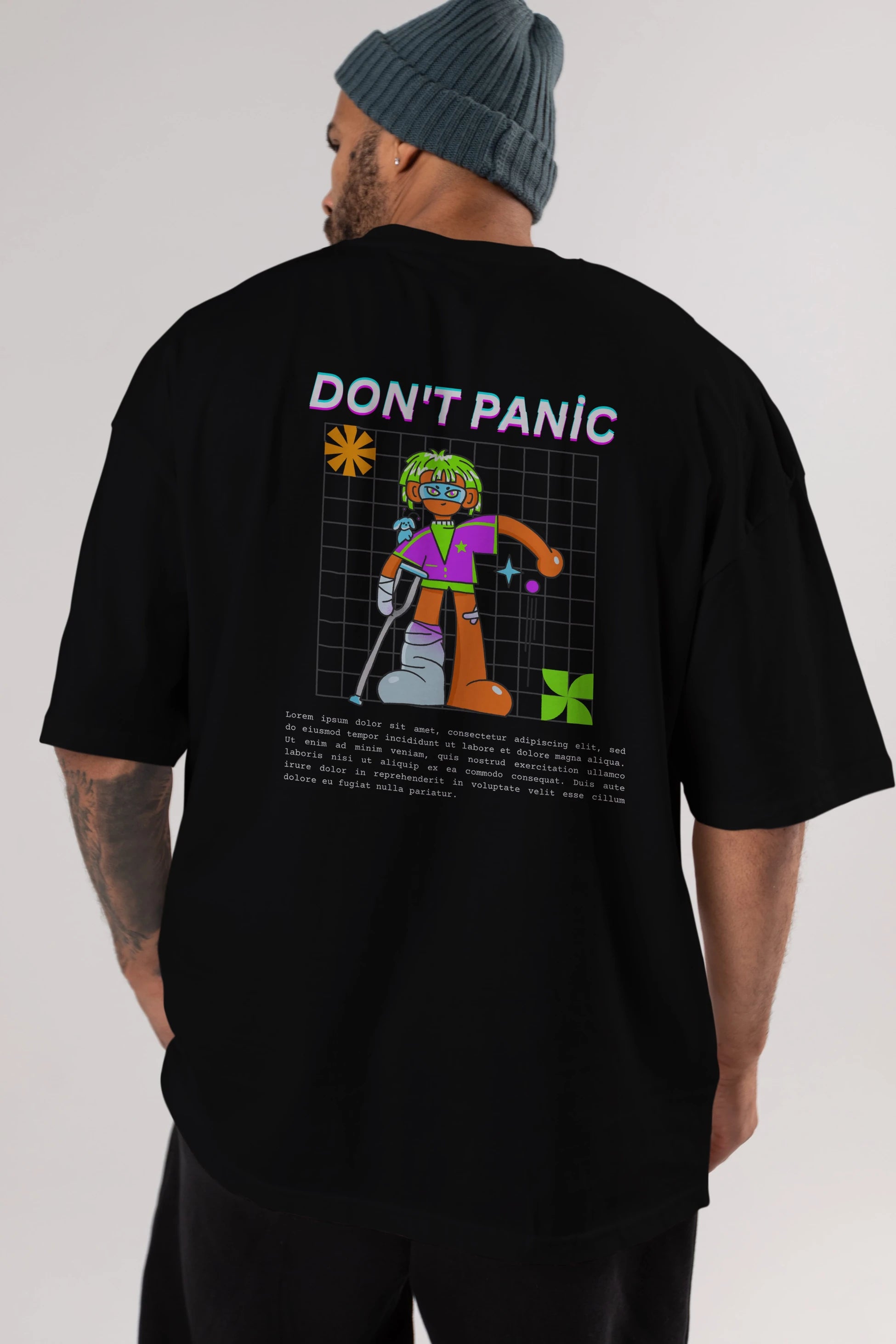 Dont Panic Yazılı Arka Baskılı Oversize t-shirt Erkek Kadın Unisex