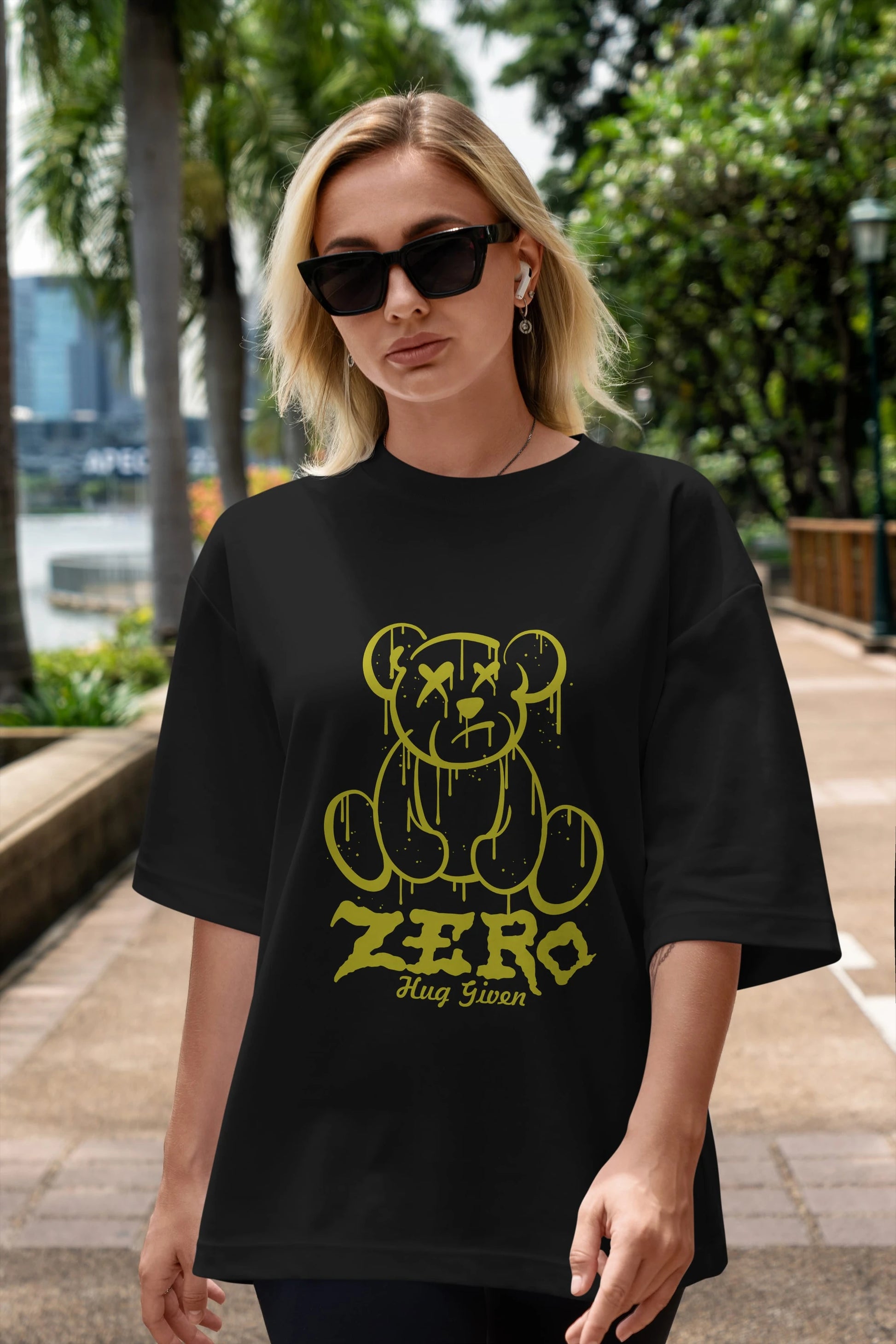 Zero Hug Given Bear Ön Baskılı Oversize t-shirt Erkek Kadın Unisex