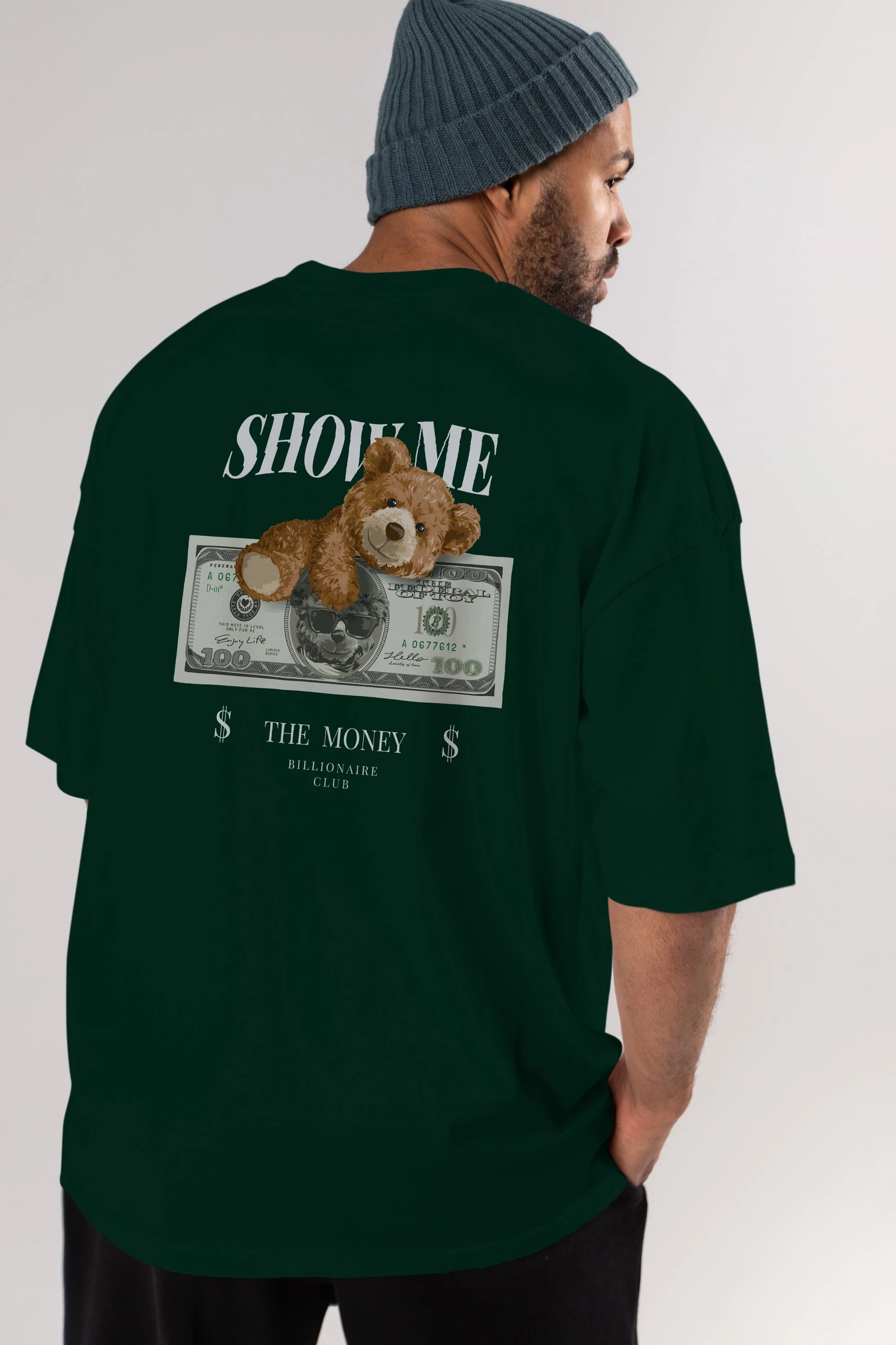 Teddy Bear The Money Arka Baskılı Oversize t-shirt Erkek Kadın Unisex %100 Pamuk