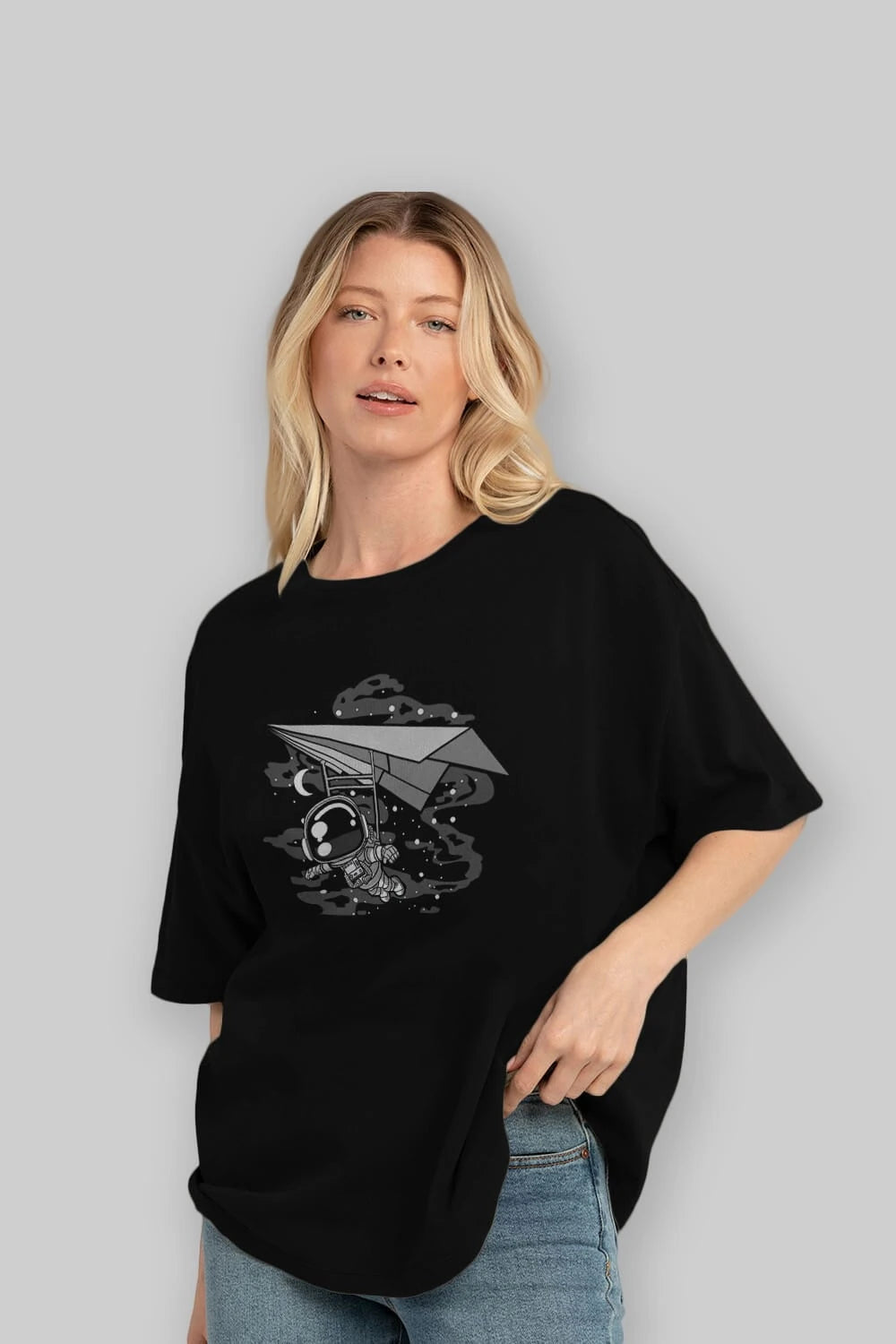 Astronaut Flying Ön Baskılı Oversize t-shirt Erkek Kadın Unisex