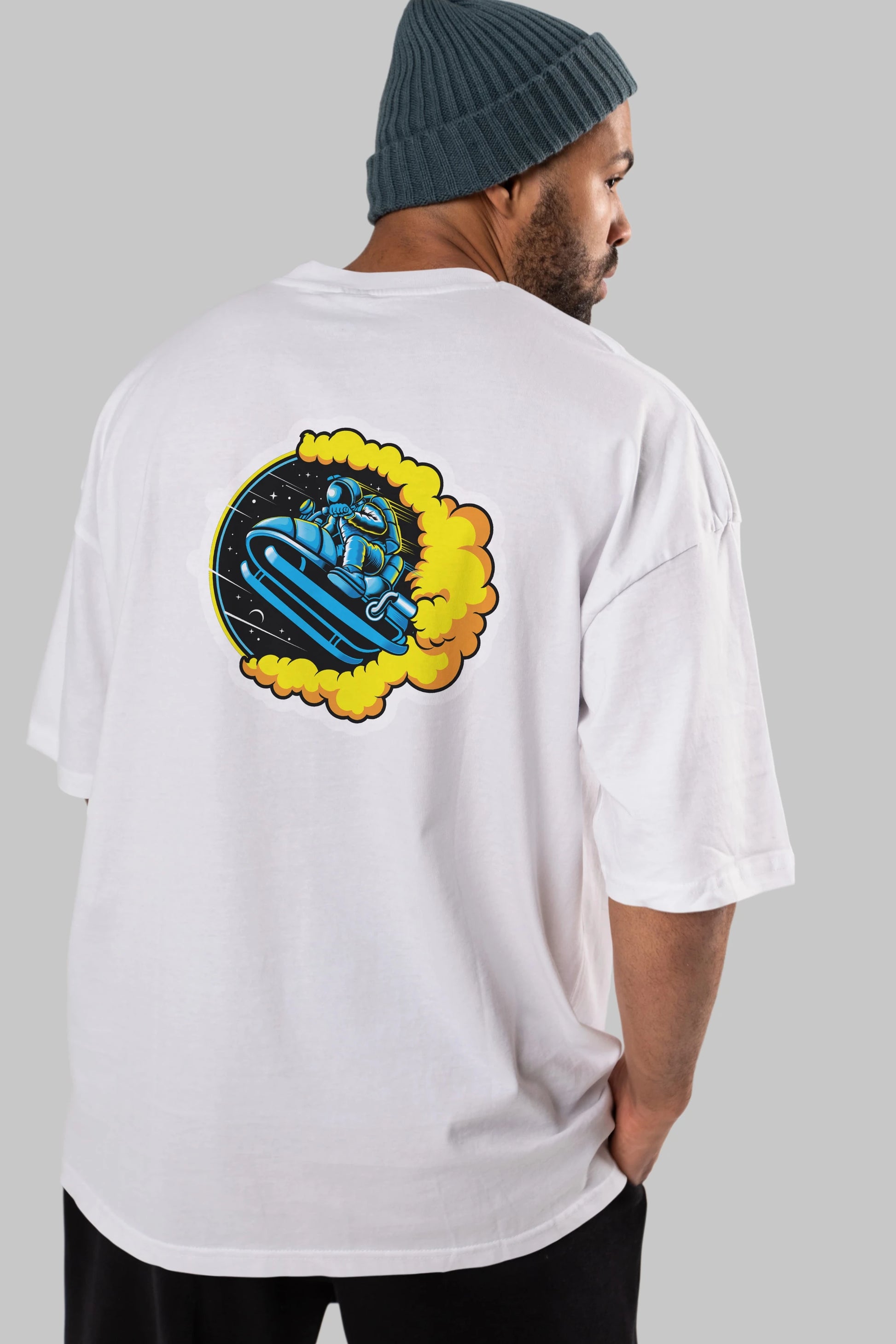 Astrojump with Snowmobile Sticker Arka Baskılı Oversize t-shirt Erkek Kadın Unisex